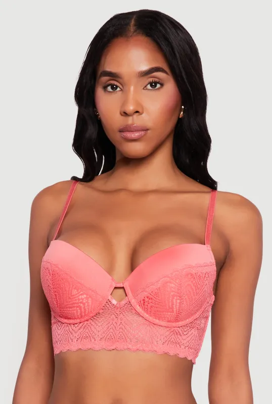 Lace Keyhole Front Longline Plunge Bra sold by Rainbow