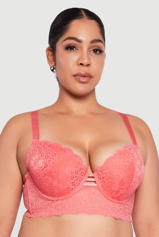 Plus Size Lace Caged Front Longline Plunge Bra sold by Rainbow