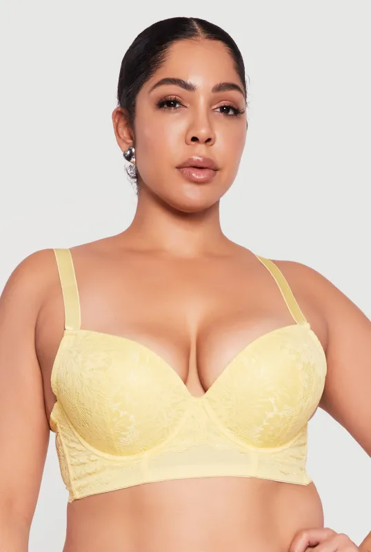 Plus Size Floral Lace Longline Plunge Bra sold by Rainbow