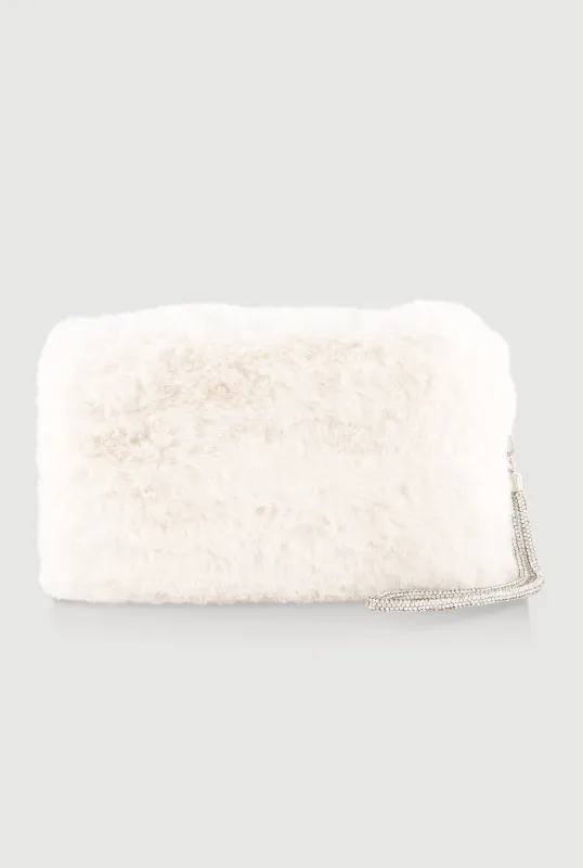 Faux Fur Wristlet with Removable Strap made by Rainbow
