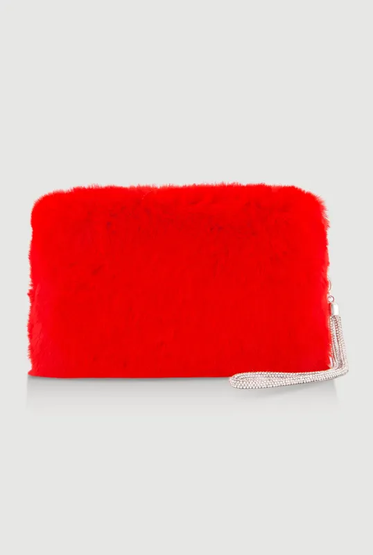 Faux Fur Wristlet with Removable Strap sold by Rainbow