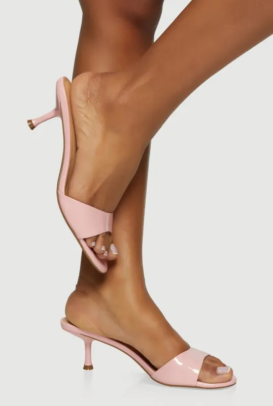 Faux Leather Open Toe Spool Heel Mules sold by Rainbow