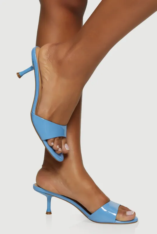 Faux Leather Open Toe Spool Heel Mules sold by Rainbow