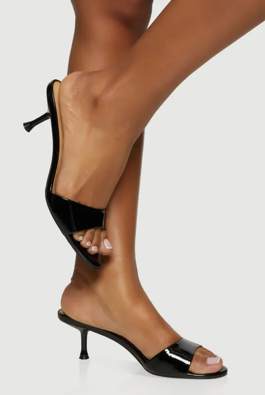 Faux Leather Open Toe Spool Heel Mules made by Rainbow