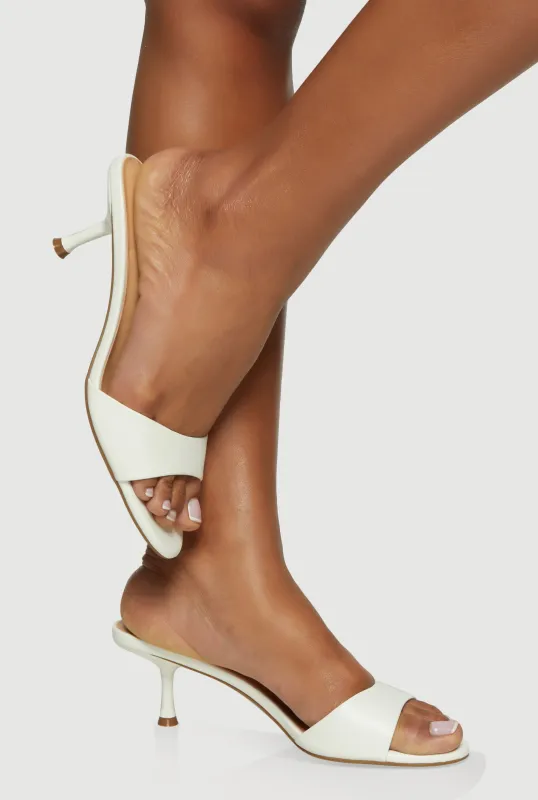 Faux Leather Open Toe Spool Heel Mules made by Rainbow