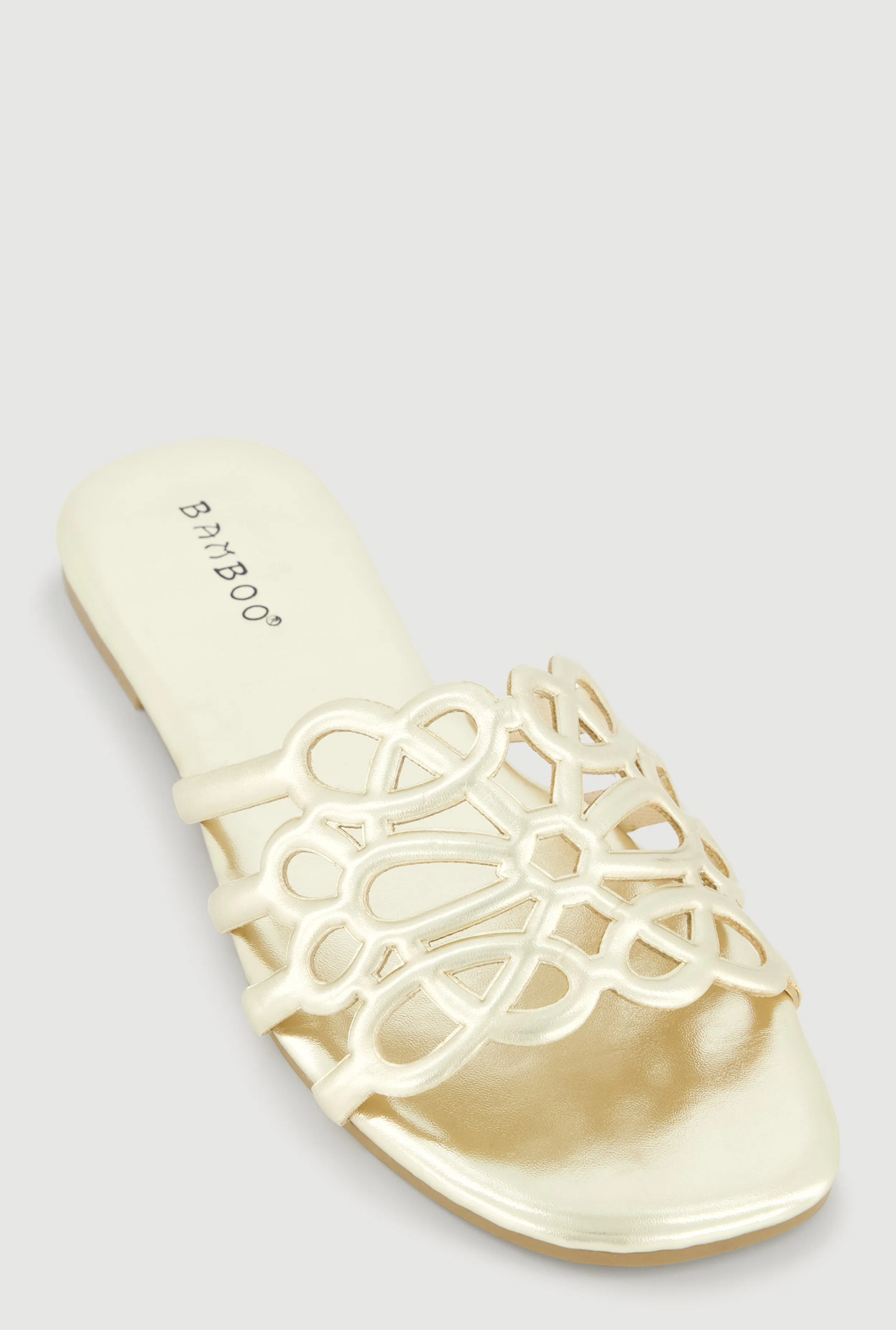 Faux Leather Geometric Band Detail Slide Sandals sold by Rainbow