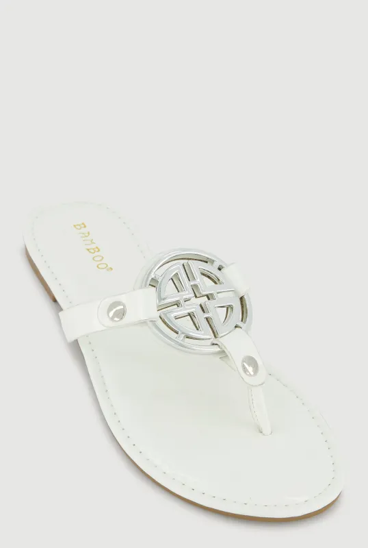 Metallic Geometric Pendant Studded Thong Sandals sold by Rainbow