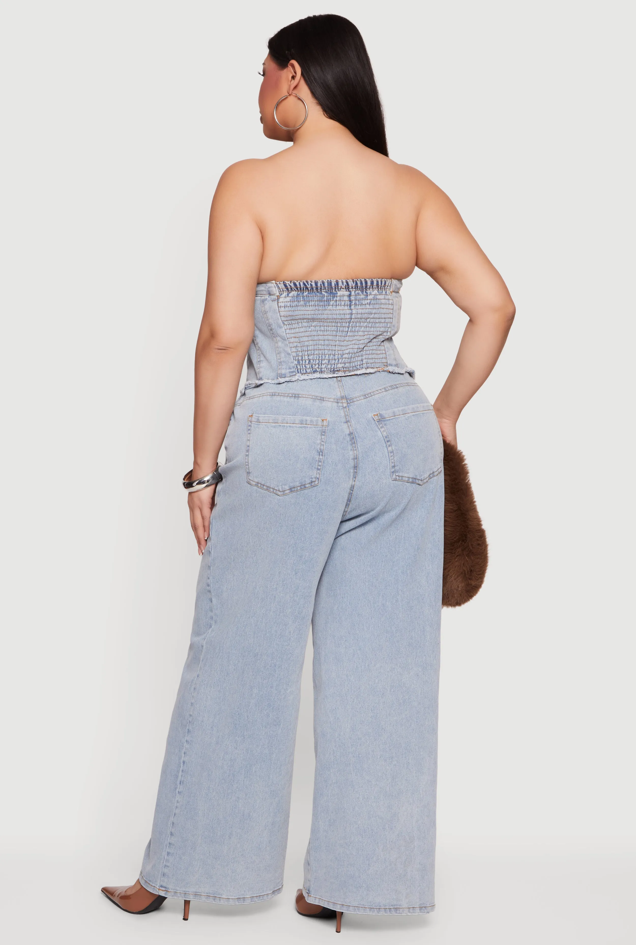 Plus Size Strapless Button Front Denim Jumpsuit sold by Rainbow product image thumbnail 3