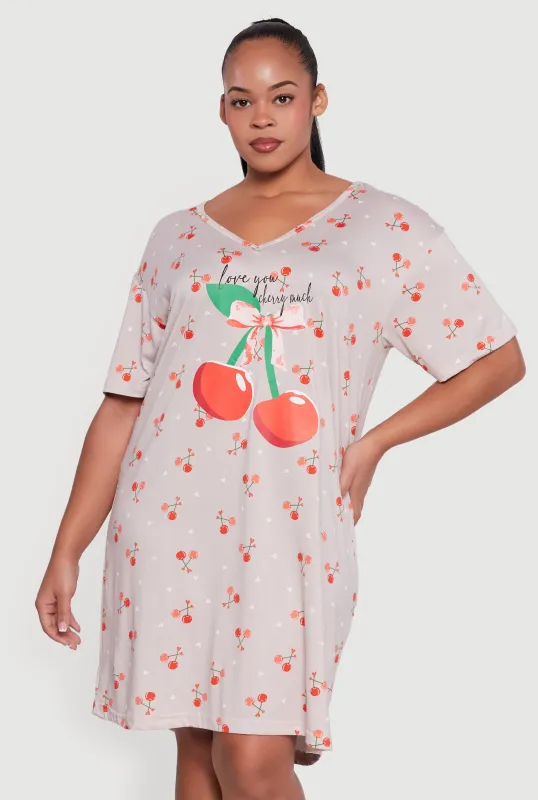 Plus Size Love You Cherry Much Graphic Sleep Shirt sold by Rainbow