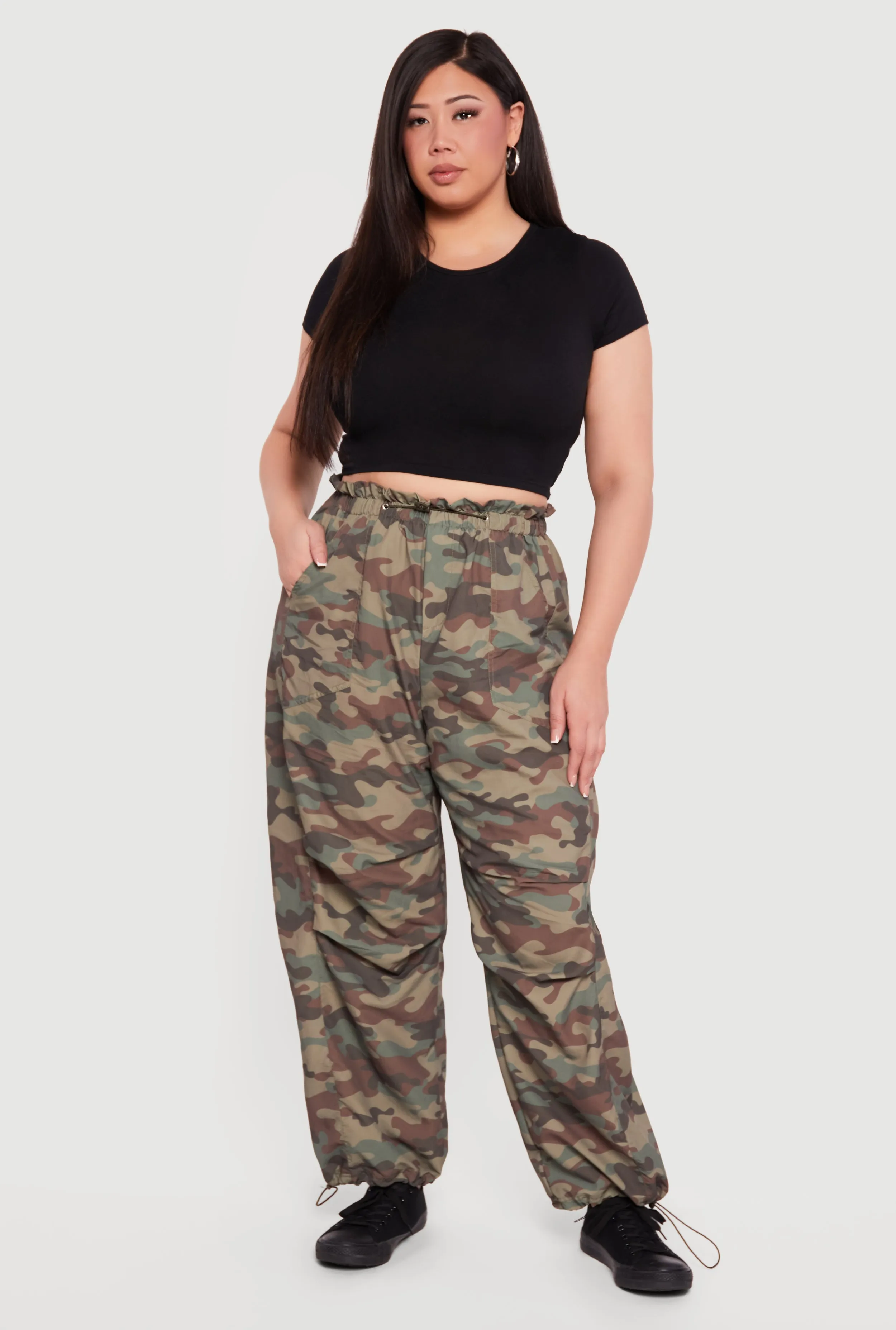 Plus Size Camouflage Toggle Drawstring Cargo Joggers sold by Rainbow