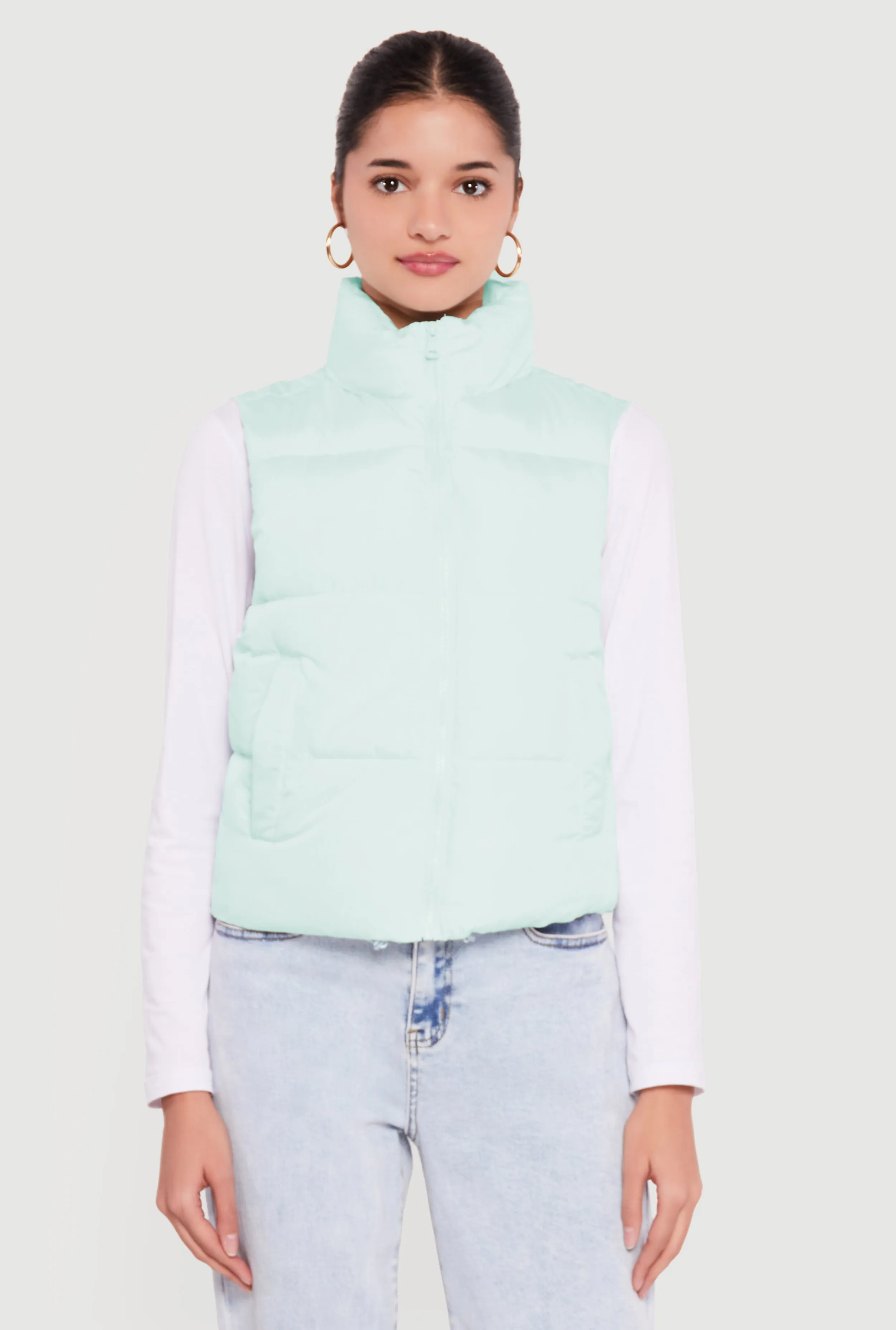 Almost Famous Solid Mock Neck Zip Front Puffer Vest sold by Rainbow product image thumbnail 2
