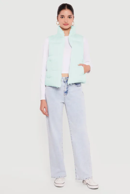 Almost Famous Solid Mock Neck Zip Front Puffer Vest sold by Rainbow