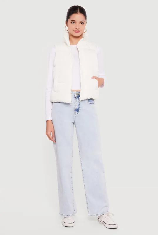 Almost Famous Solid Mock Neck Zip Front Puffer Vest sold by Rainbow