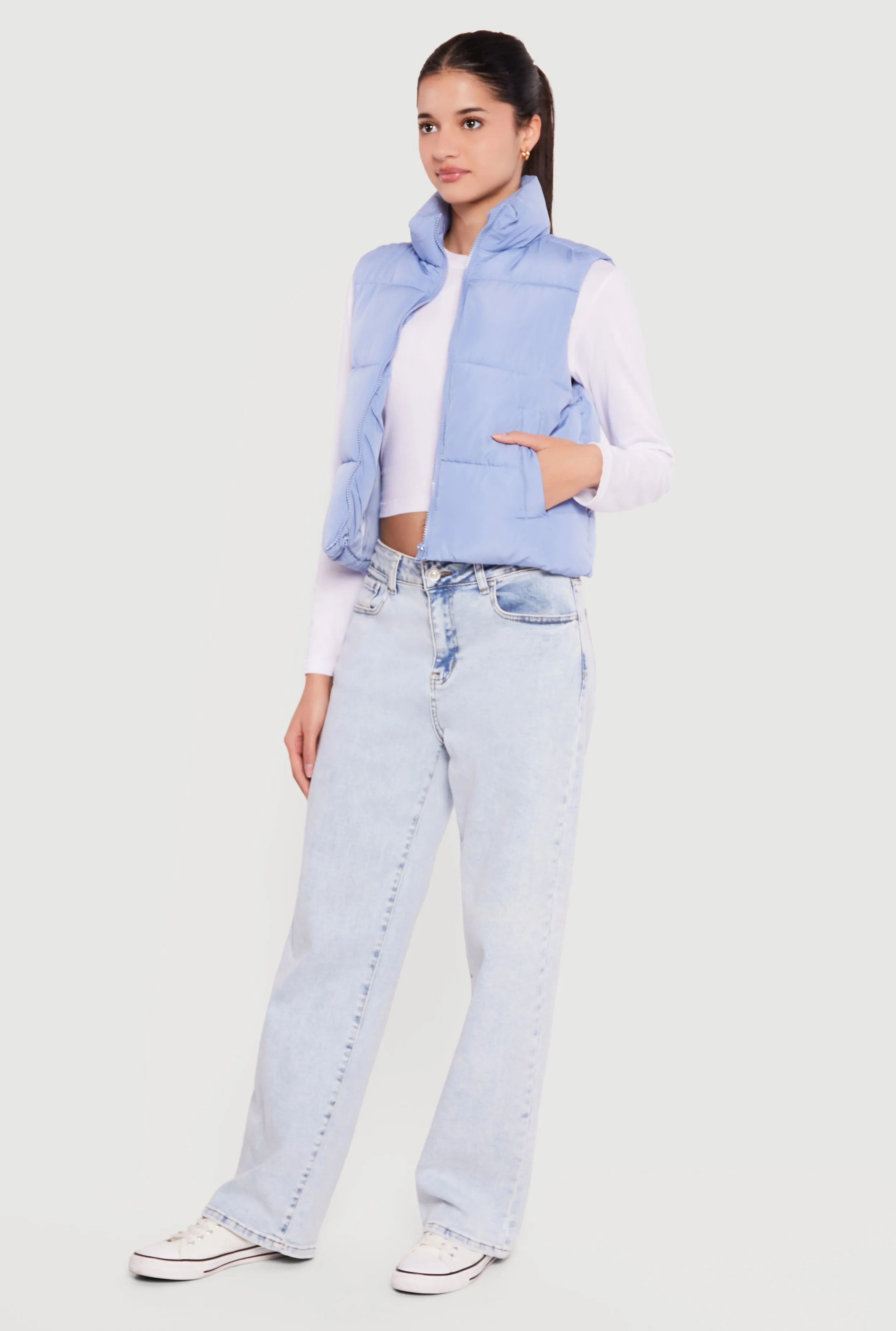 Almost Famous Solid Mock Neck Zip Front Puffer Vest sold by Rainbow product image thumbnail 3