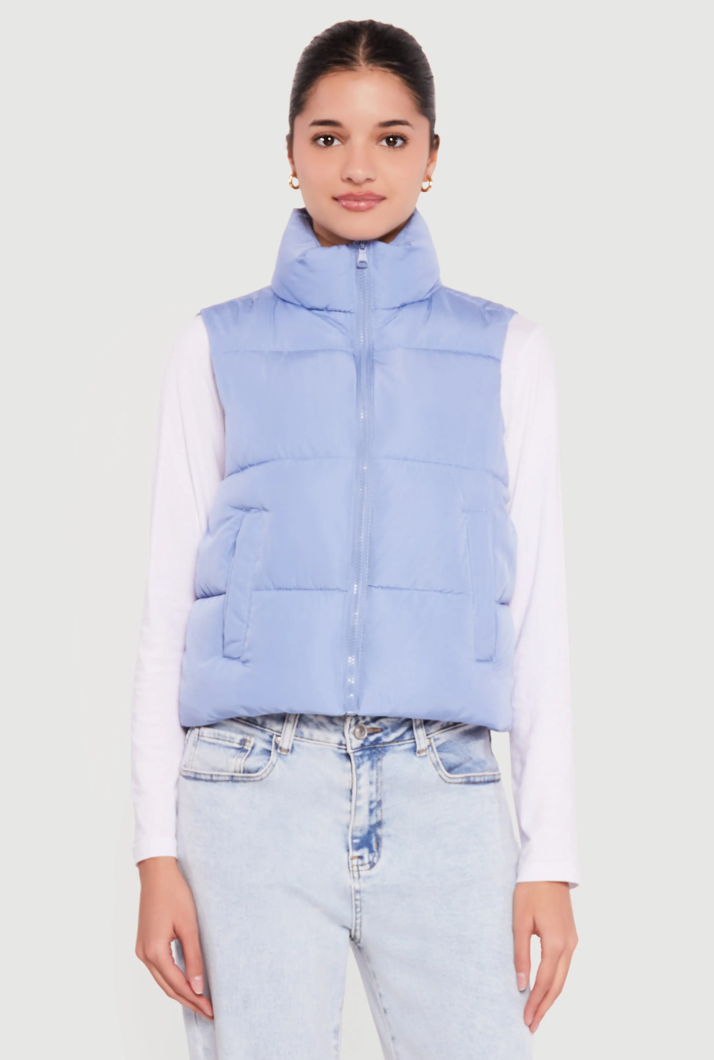 Almost Famous Solid Mock Neck Zip Front Puffer Vest sold by Rainbow product image thumbnail 2
