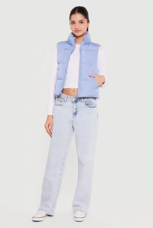 Almost Famous Solid Mock Neck Zip Front Puffer Vest sold by Rainbow