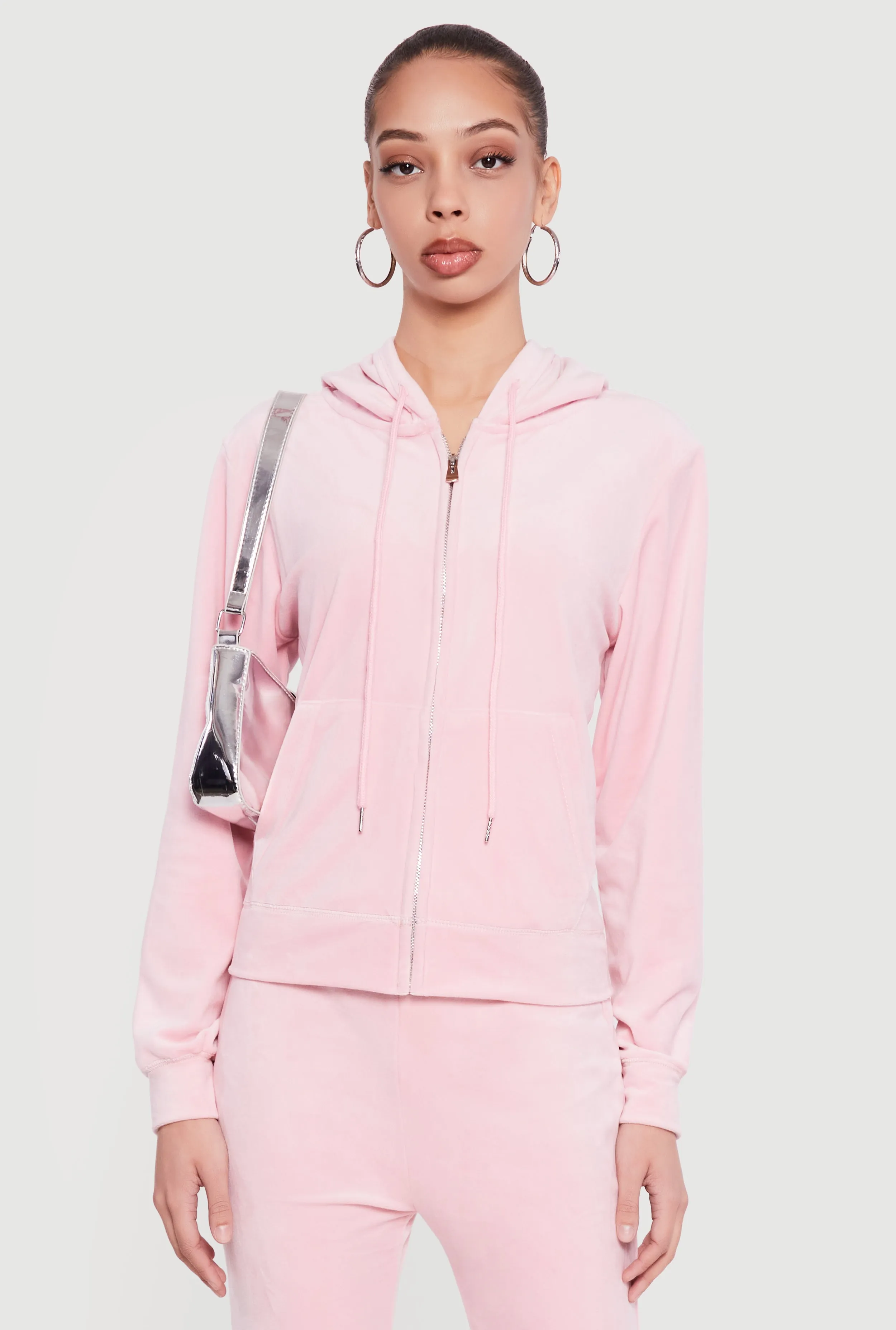 Rhinestone Rampage Velour Zip Front Hoodie sold by Rainbow