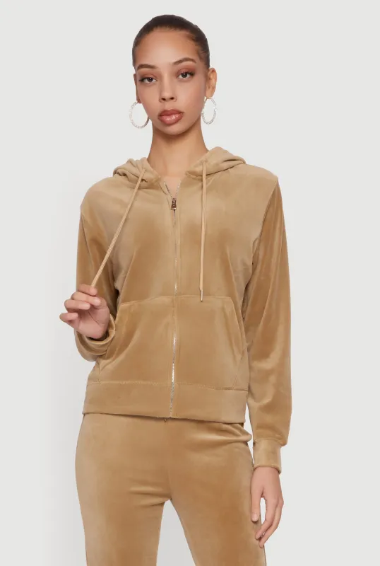 Rhinestone Rampage Velour Zip Front Hoodie sold by Rainbow