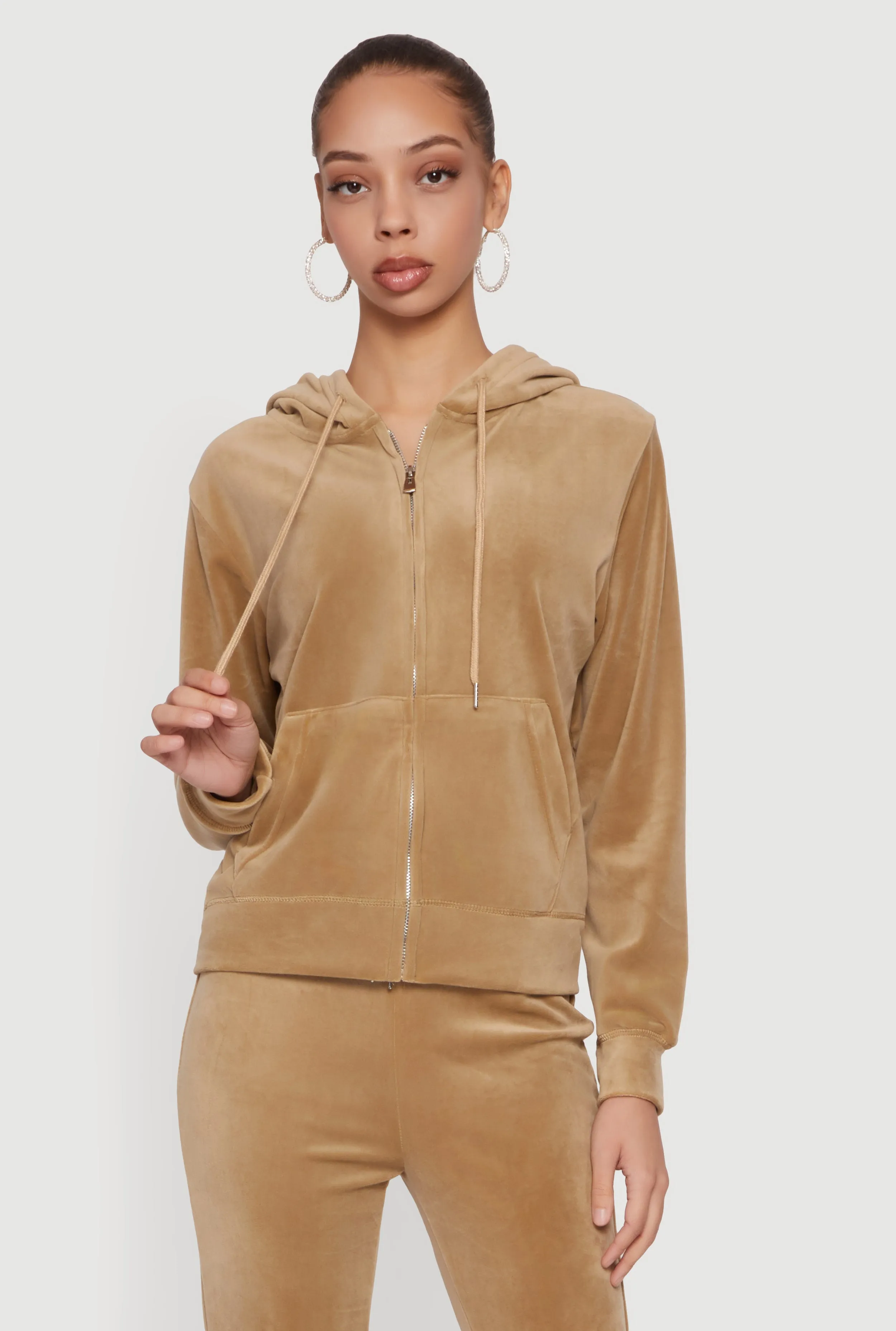 Rhinestone Rampage Velour Zip Front Hoodie sold by Rainbow