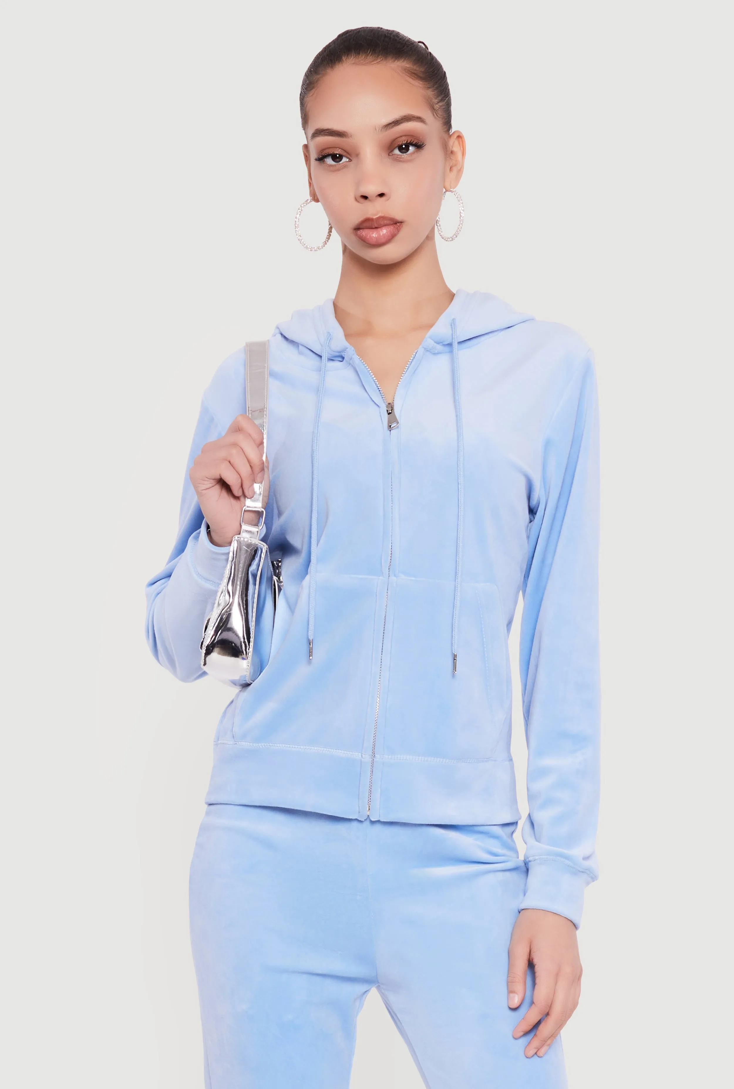 Rhinestone Rampage Velour Zip Front Hoodie sold by Rainbow