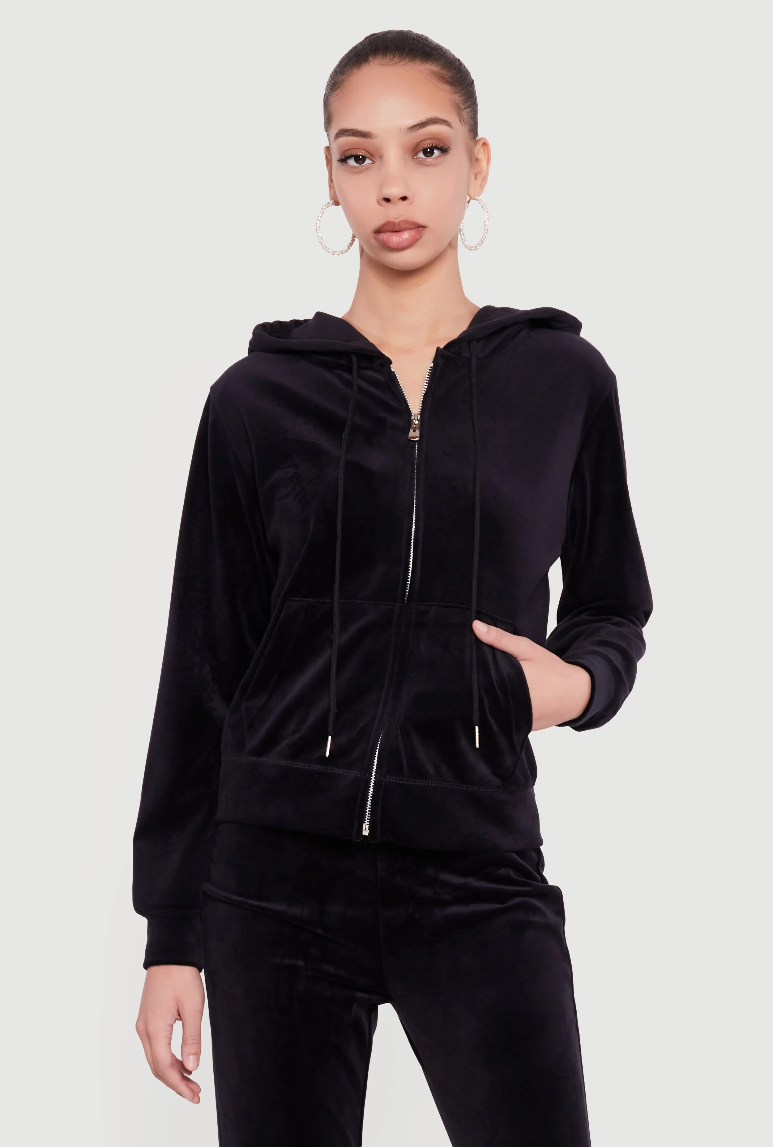 Rhinestone Rampage Velour Zip Front Hoodie sold by Rainbow
