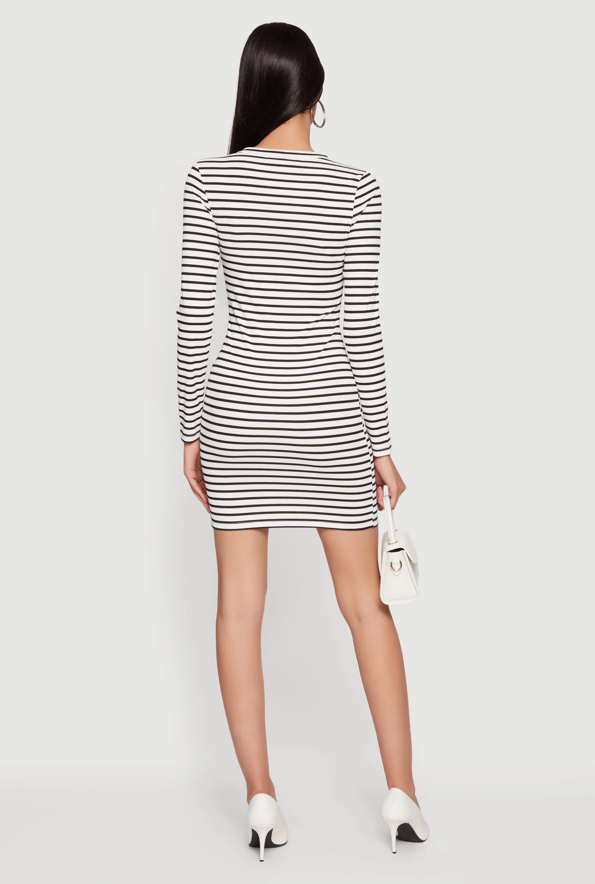 Striped Long Sleeve Ribbed Knit Mini Dress sold by Rainbow product image thumbnail 3