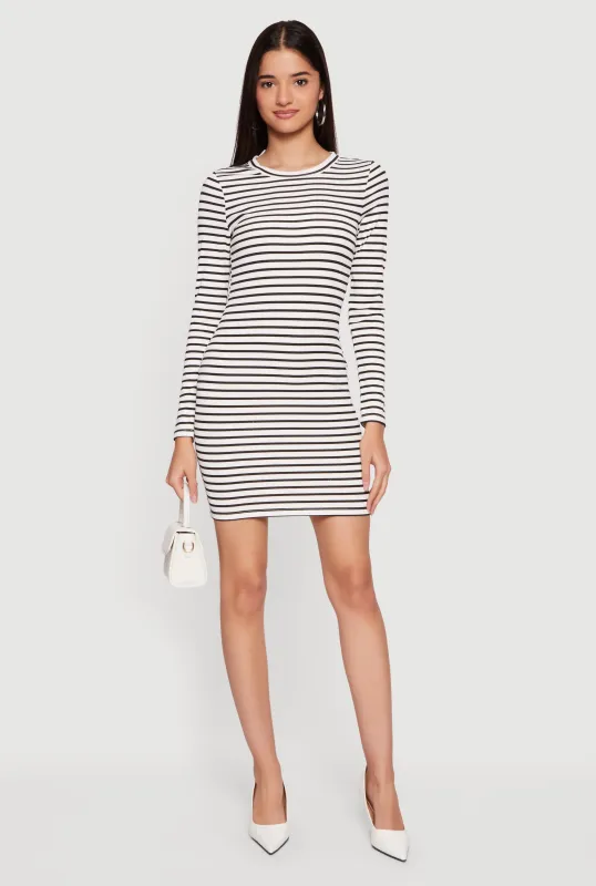 Striped Long Sleeve Ribbed Knit Mini Dress sold by Rainbow