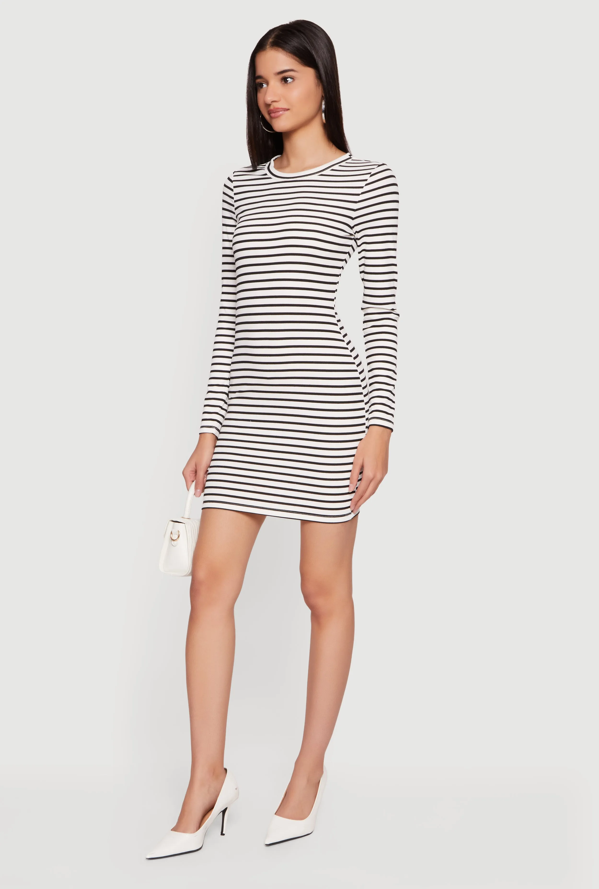 Striped Long Sleeve Ribbed Knit Mini Dress sold by Rainbow product image thumbnail 2