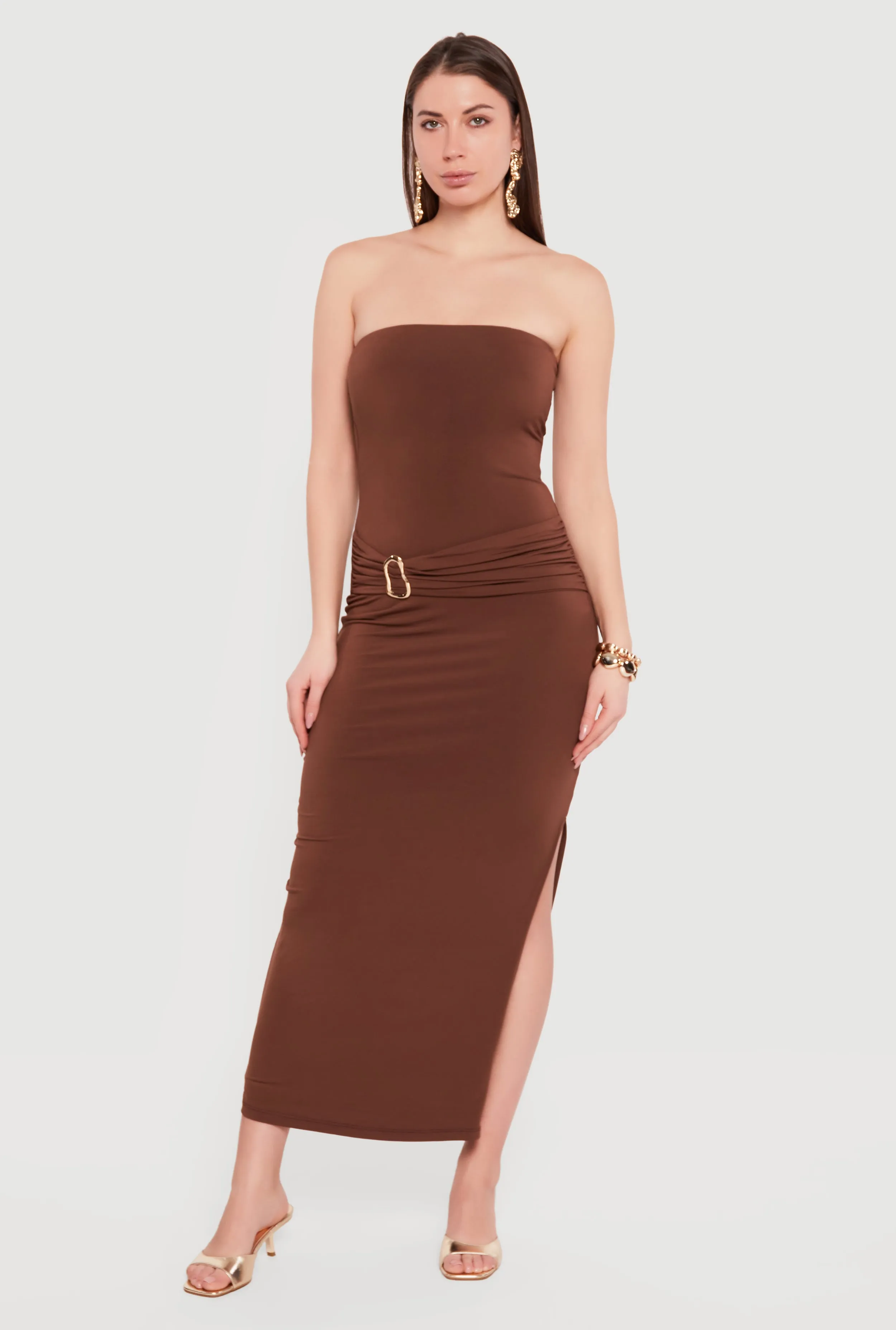 Side Slit Metallic Waist Detail Tube Dress sold by Rainbow
