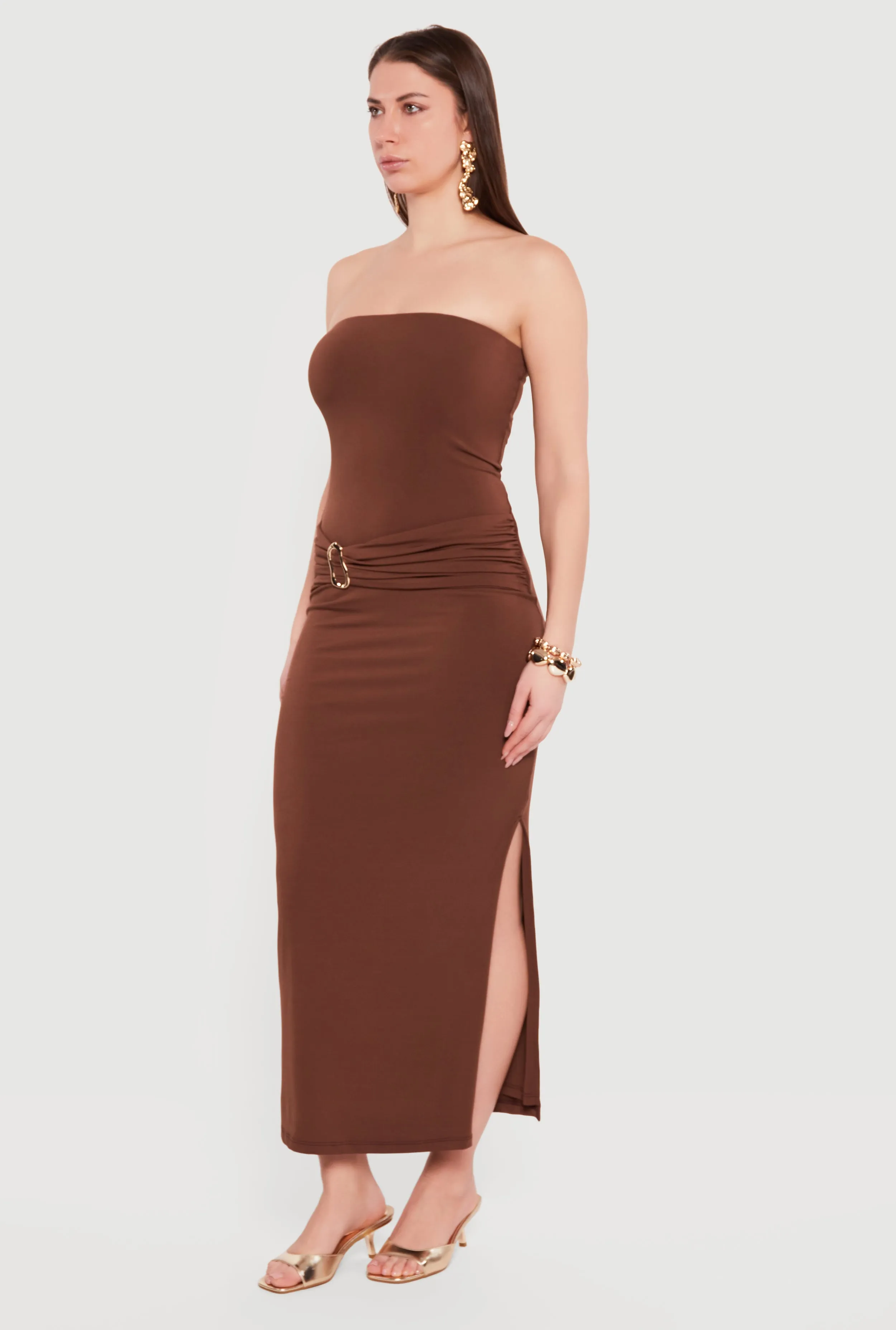 Side Slit Metallic Waist Detail Tube Dress sold by Rainbow product image thumbnail 2