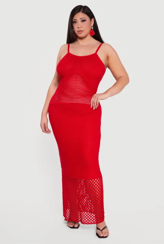 Plus Size Crochet Side Slit Cami Maxi Dress sold by Rainbow