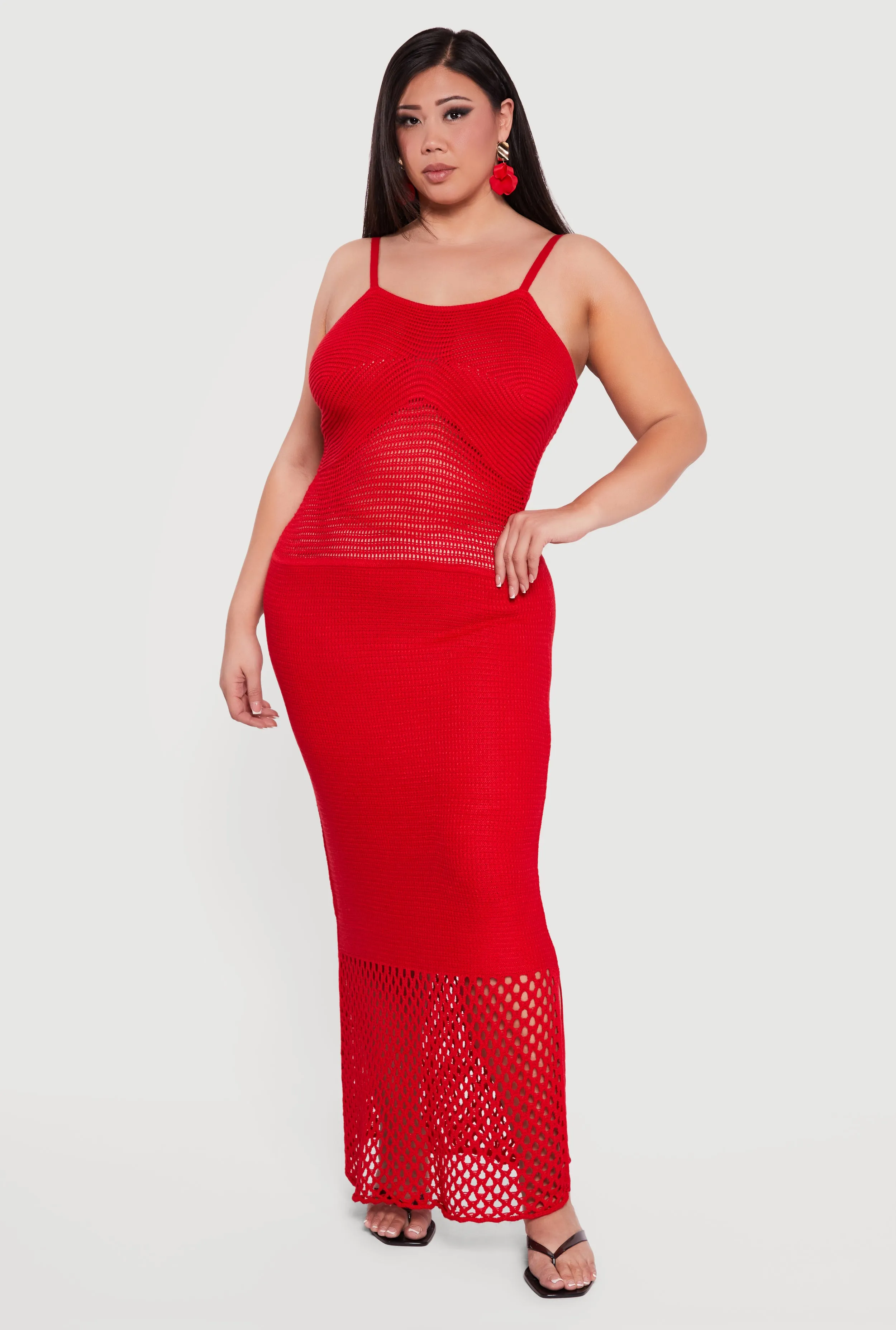 Plus Size Crochet Side Slit Cami Maxi Dress sold by Rainbow