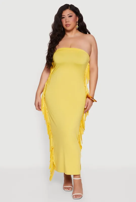 Plus Size Fringe Side Maxi Tube Dress sold by Rainbow