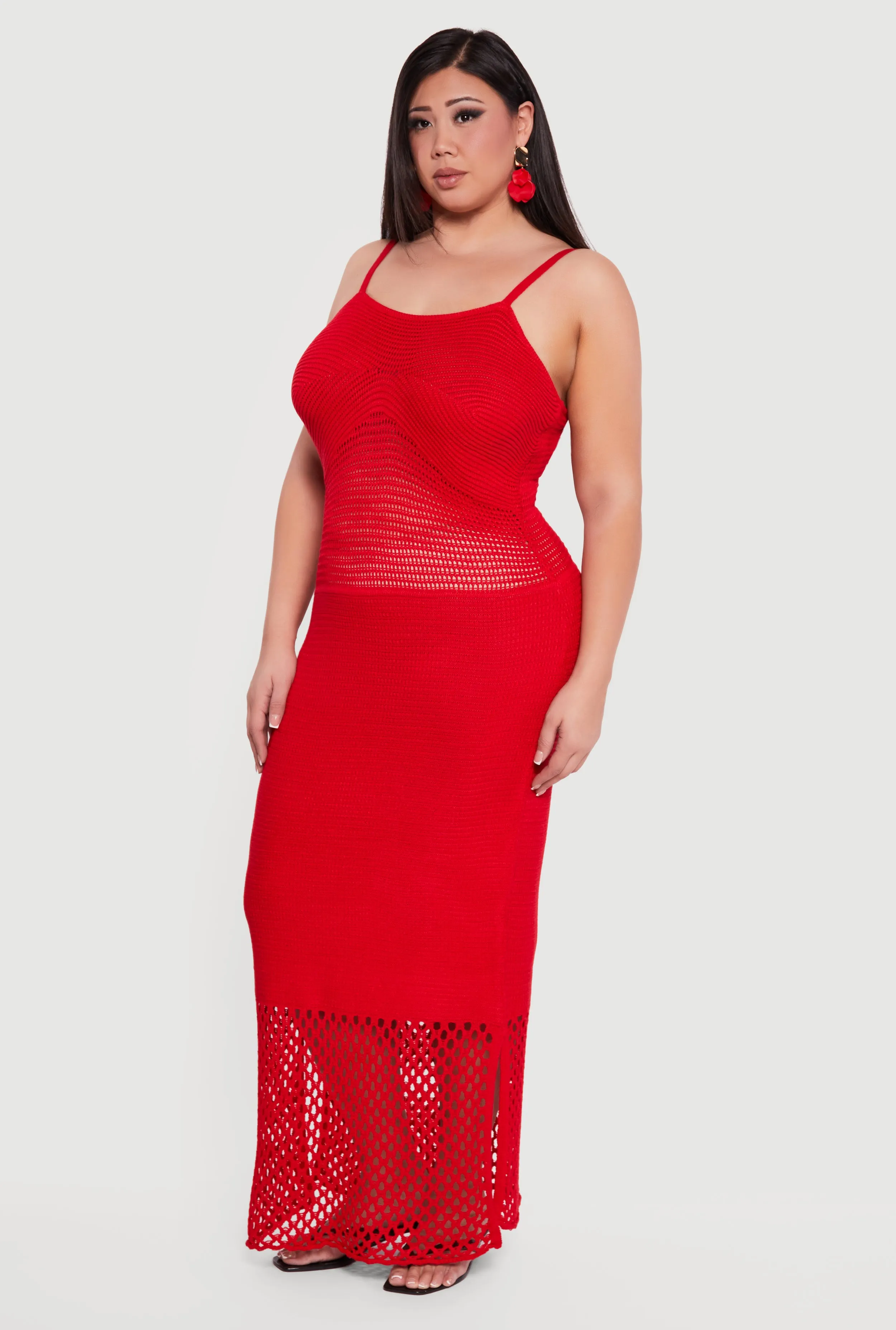 Plus Size Crochet Side Slit Cami Maxi Dress sold by Rainbow product image thumbnail 2