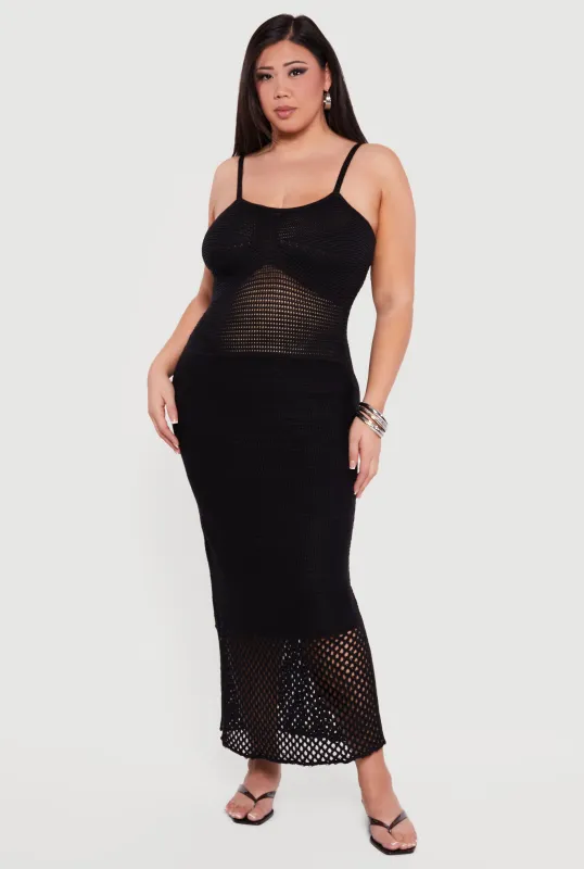 Plus Size Crochet Side Slit Cami Maxi Dress sold by Rainbow