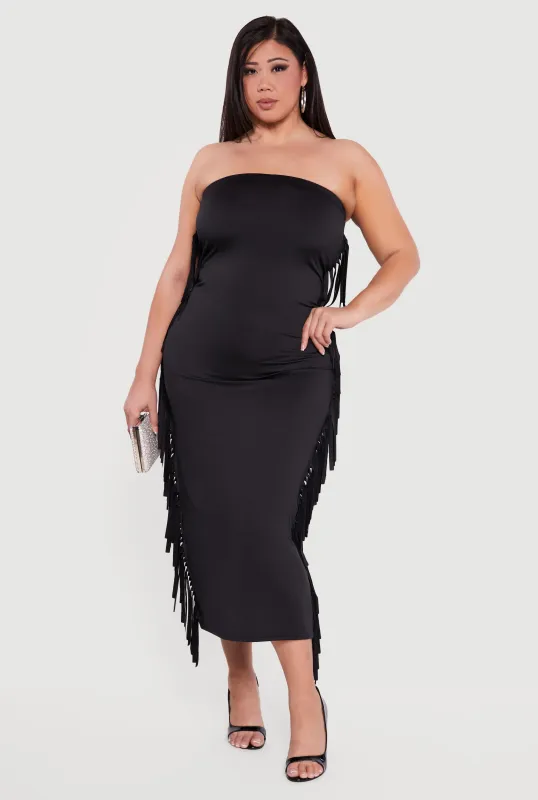 Plus Size Fringe Side Maxi Tube Dress sold by Rainbow