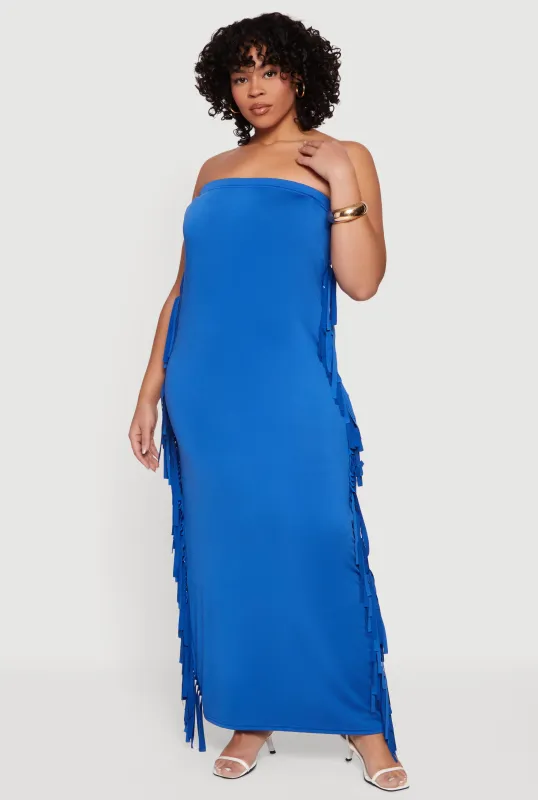 Plus Size Fringe Side Maxi Tube Dress sold by Rainbow