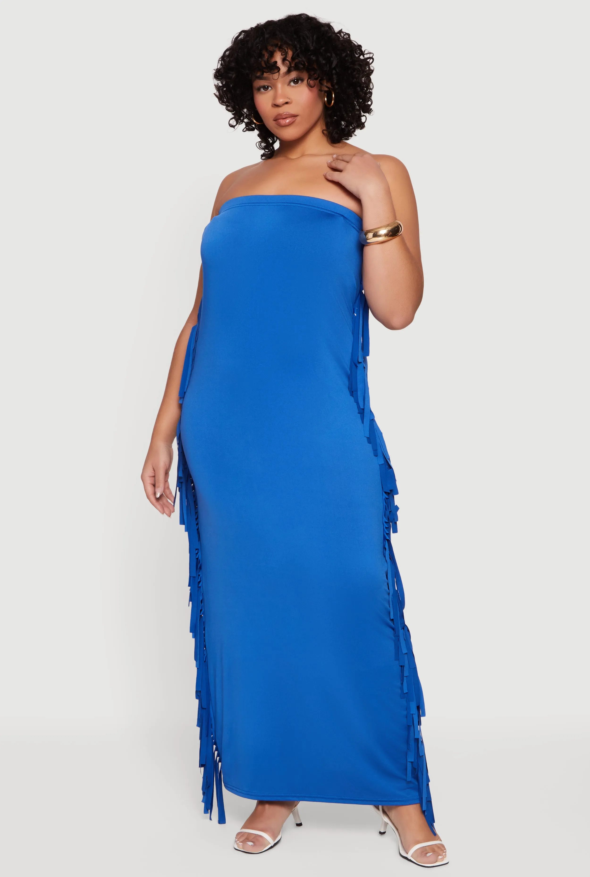 Plus Size Fringe Side Maxi Tube Dress sold by Rainbow
