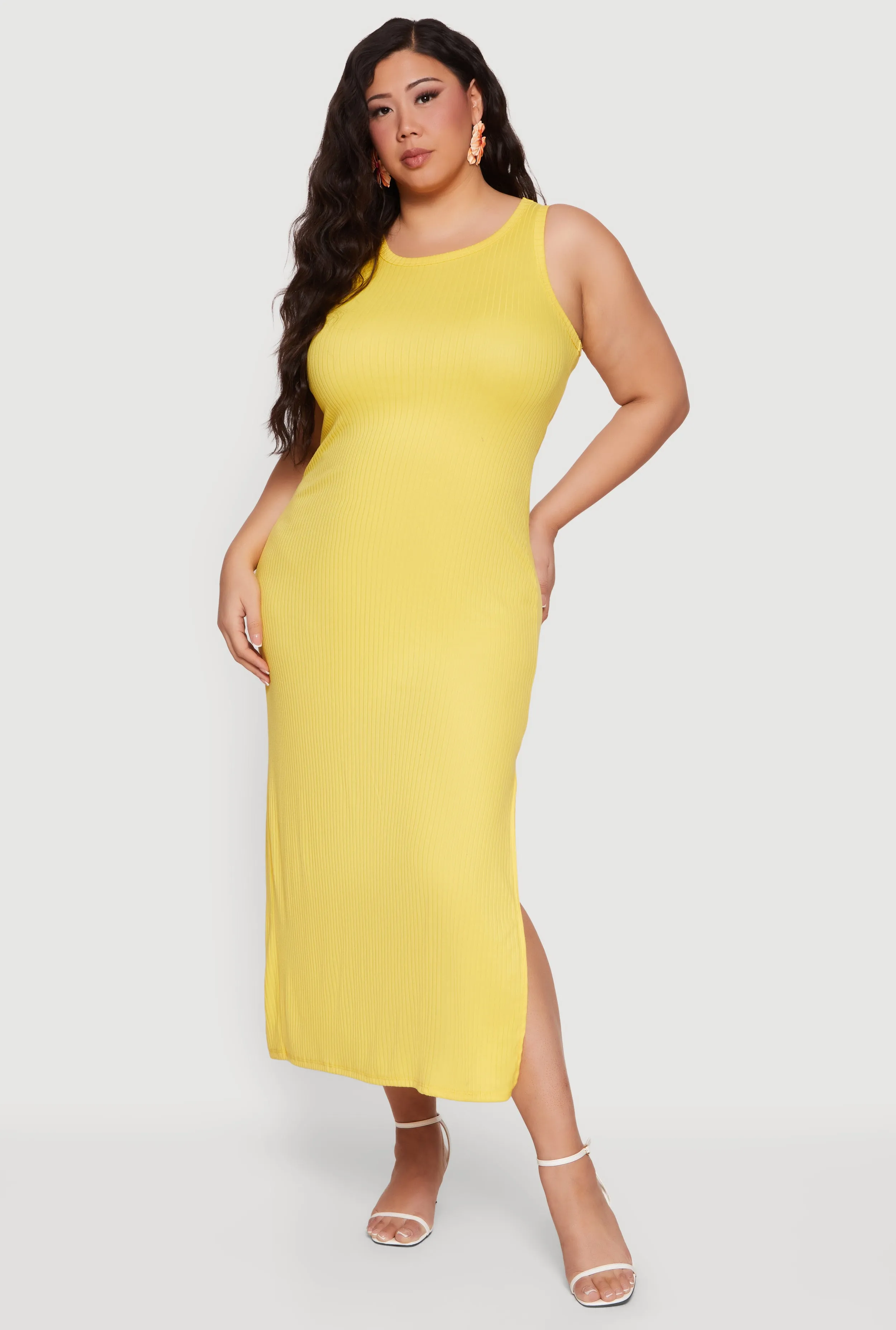 Plus Size Rib Knit Side Slit Tank Midi Dress sold by Rainbow product image thumbnail 4