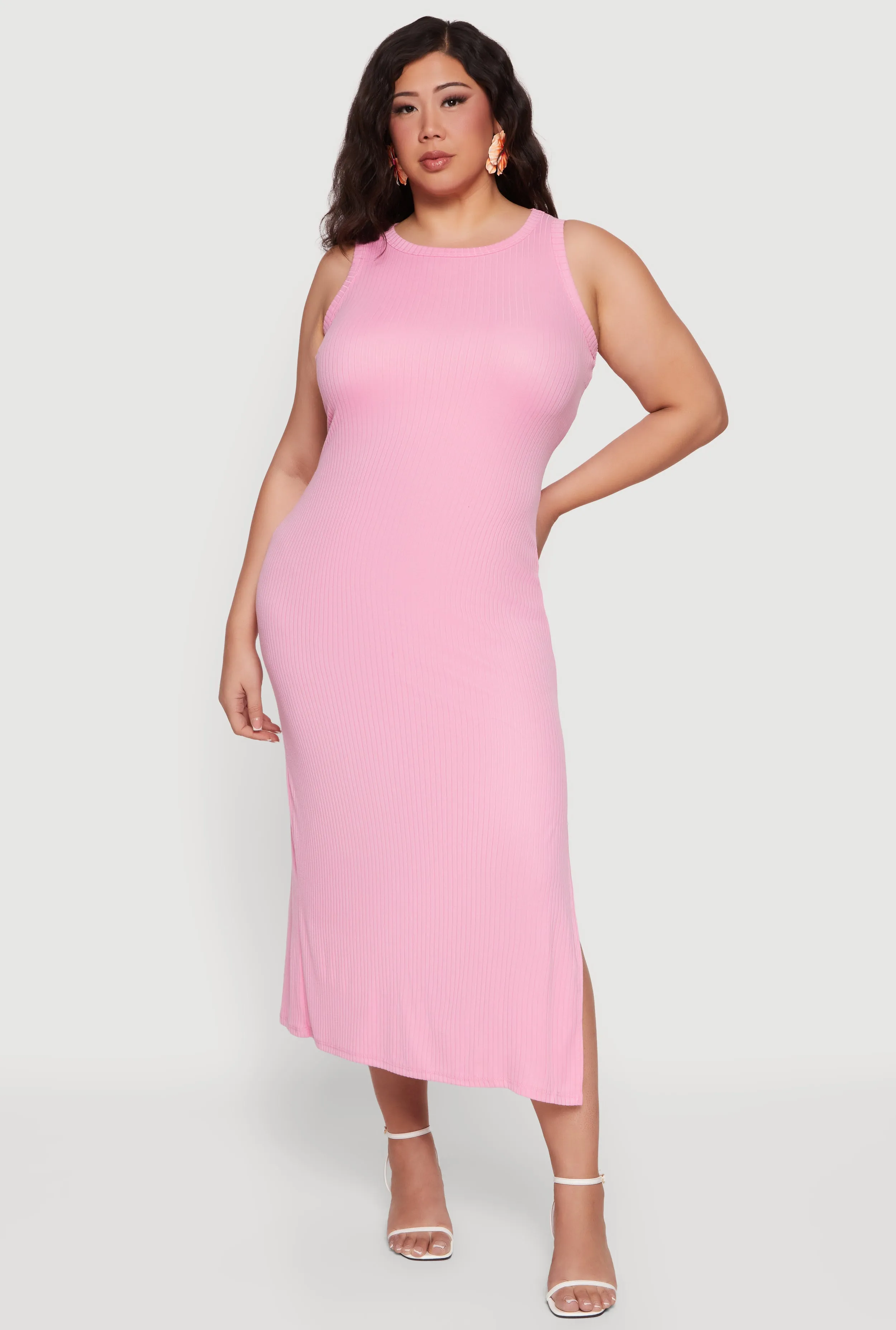 Plus Size Rib Knit Side Slit Tank Midi Dress sold by Rainbow product image thumbnail 5