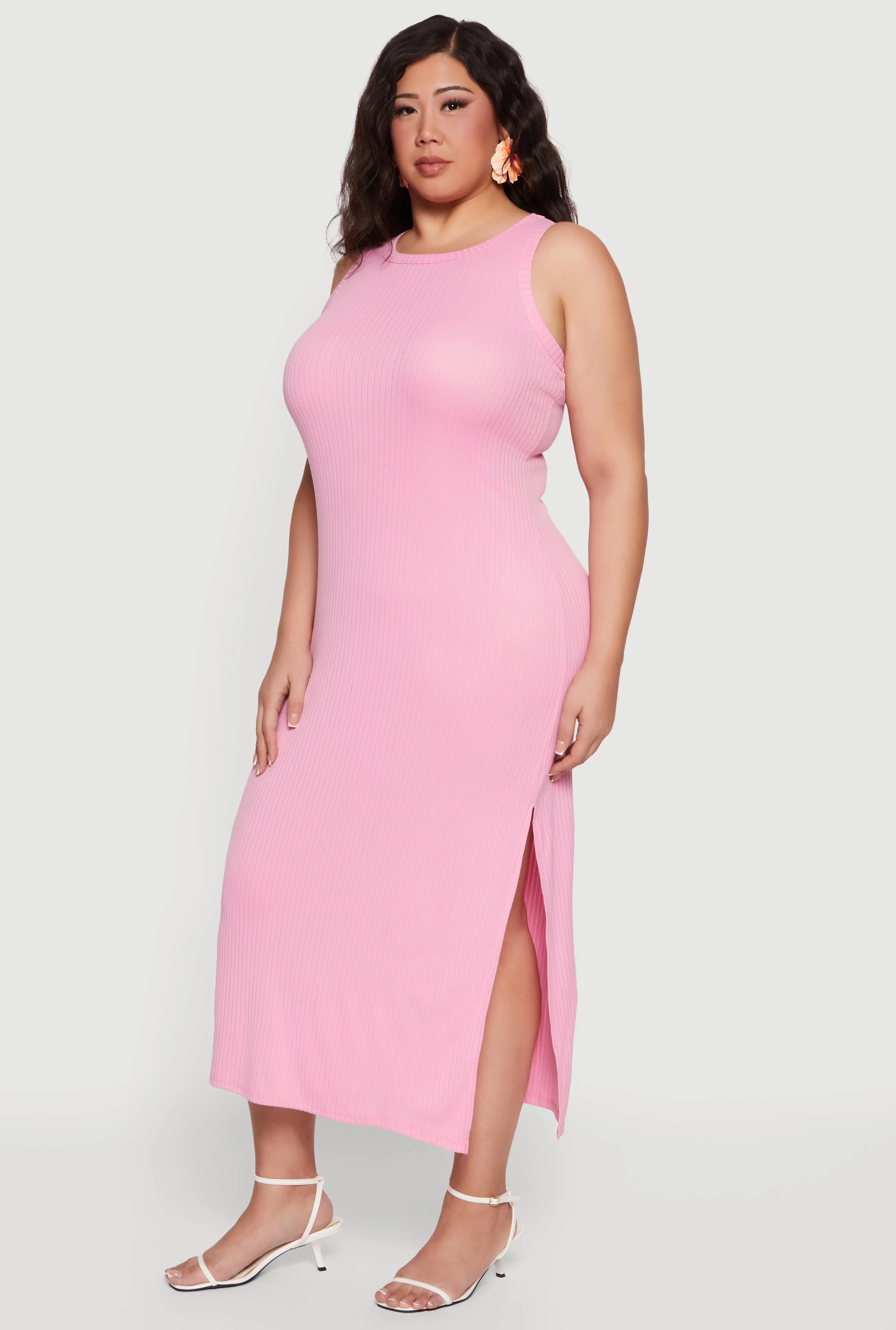Plus Size Rib Knit Side Slit Tank Midi Dress sold by Rainbow product image thumbnail 2