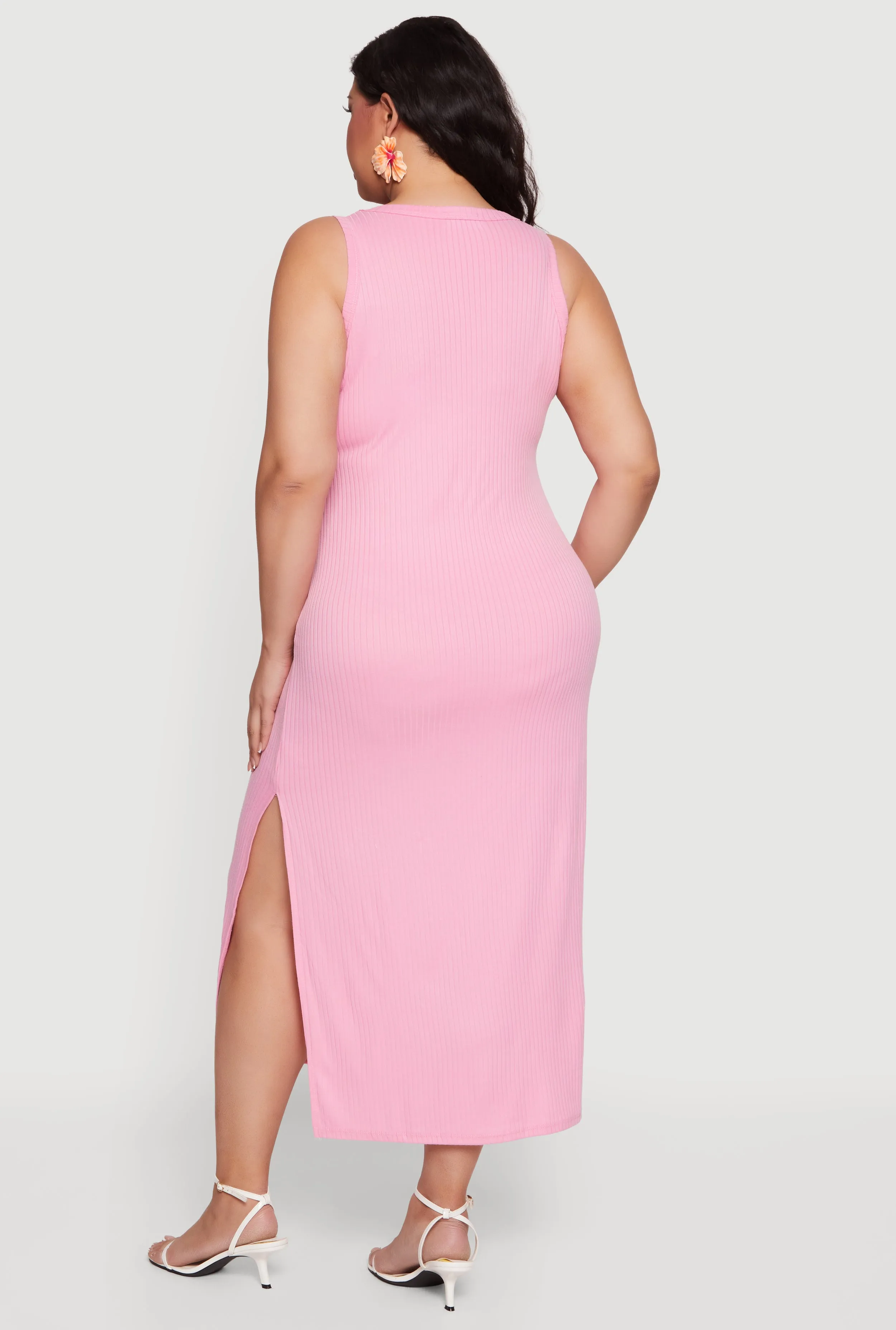 Plus Size Rib Knit Side Slit Tank Midi Dress sold by Rainbow product image thumbnail 3