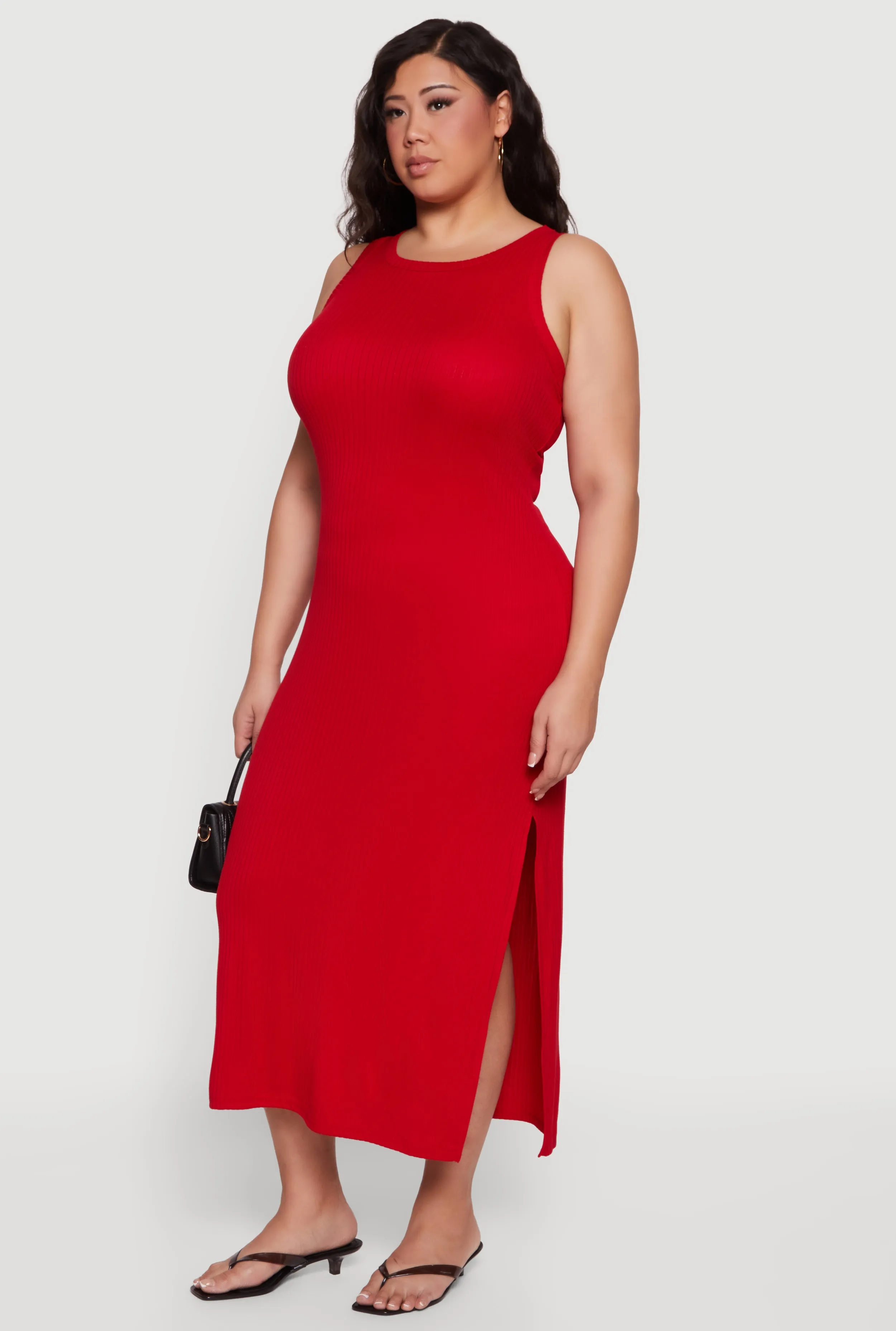 Plus Size Rib Knit Side Slit Tank Midi Dress sold by Rainbow product image thumbnail 2