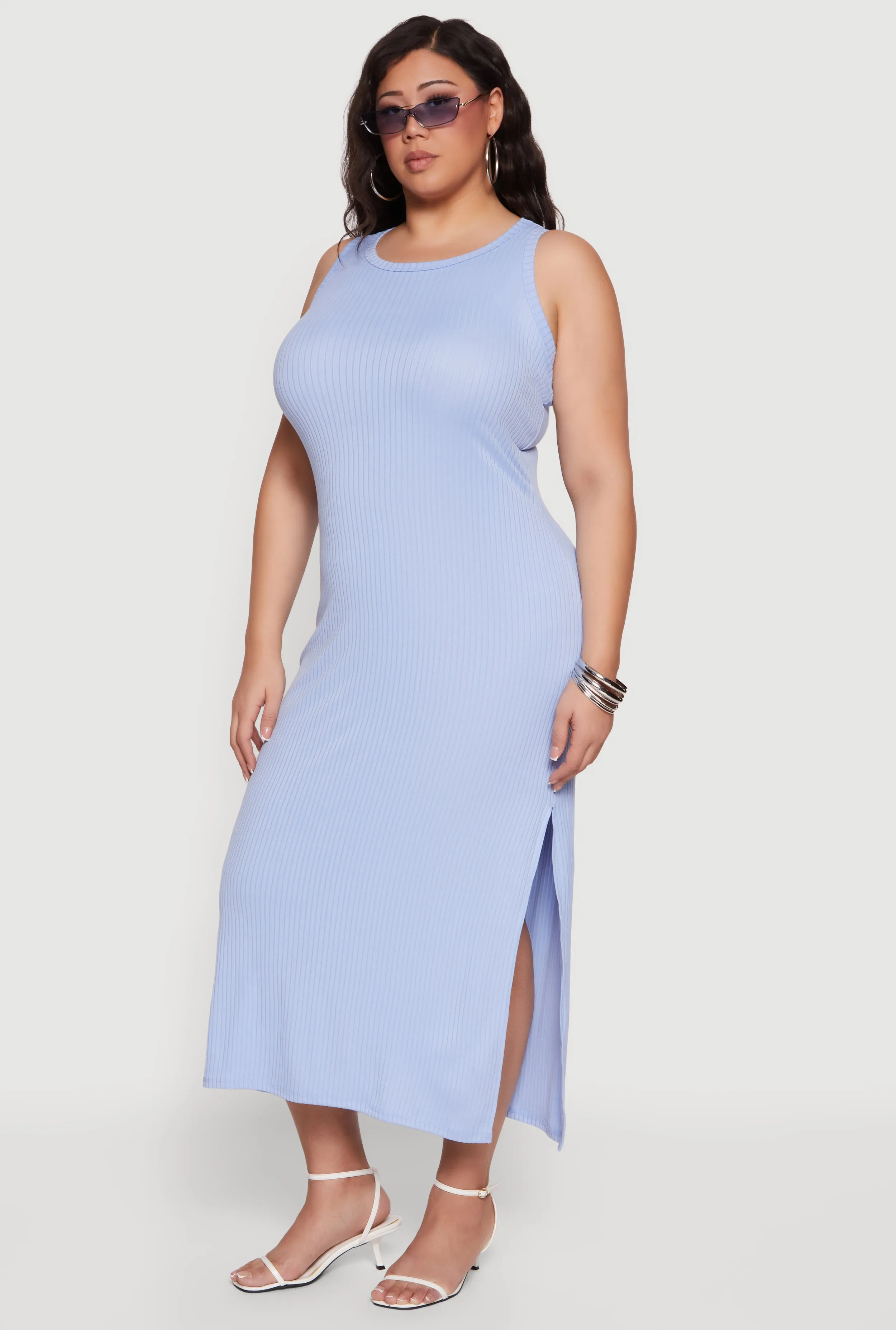 Plus Size Rib Knit Side Slit Tank Midi Dress sold by Rainbow product image thumbnail 2