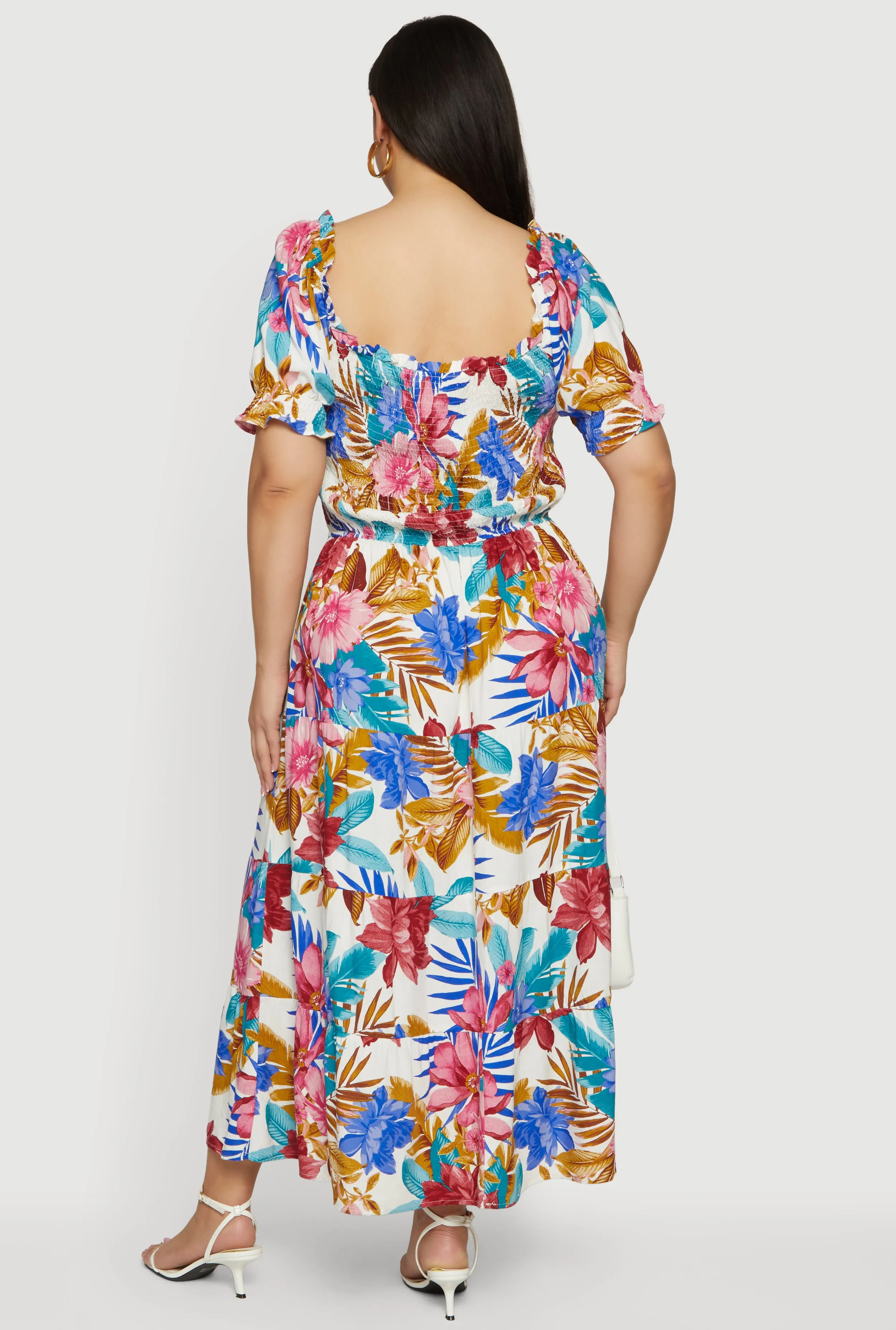 Plus Size Floral Print Puff Sleeve Tiered Maxi Dress sold by Rainbow product image thumbnail 3