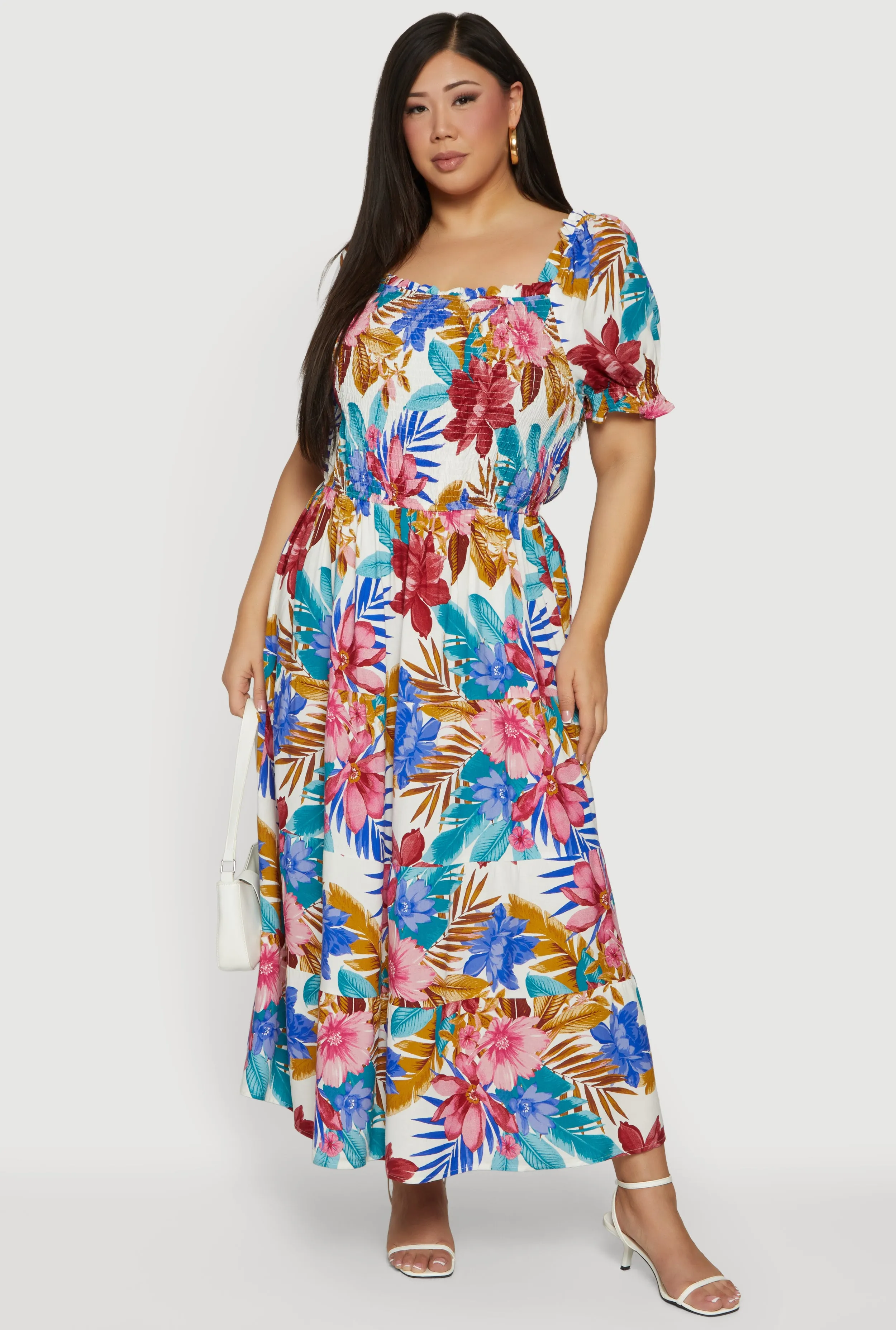 Plus Size Floral Print Puff Sleeve Tiered Maxi Dress sold by Rainbow