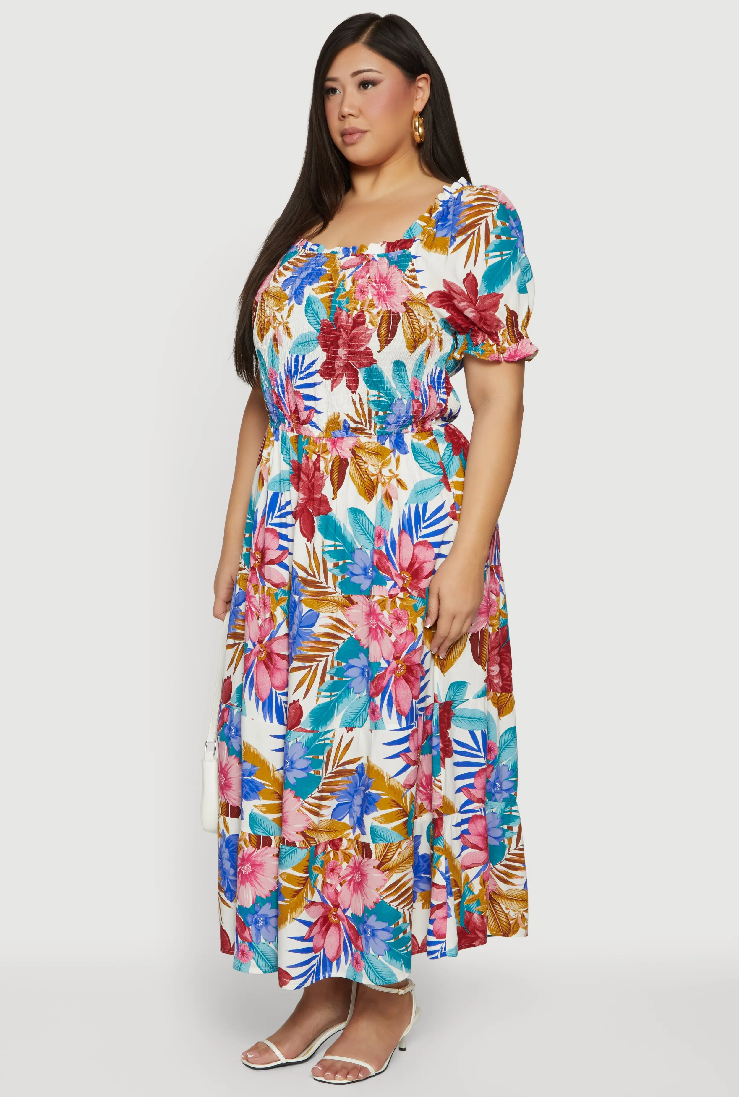 Plus Size Floral Print Puff Sleeve Tiered Maxi Dress sold by Rainbow product image thumbnail 2