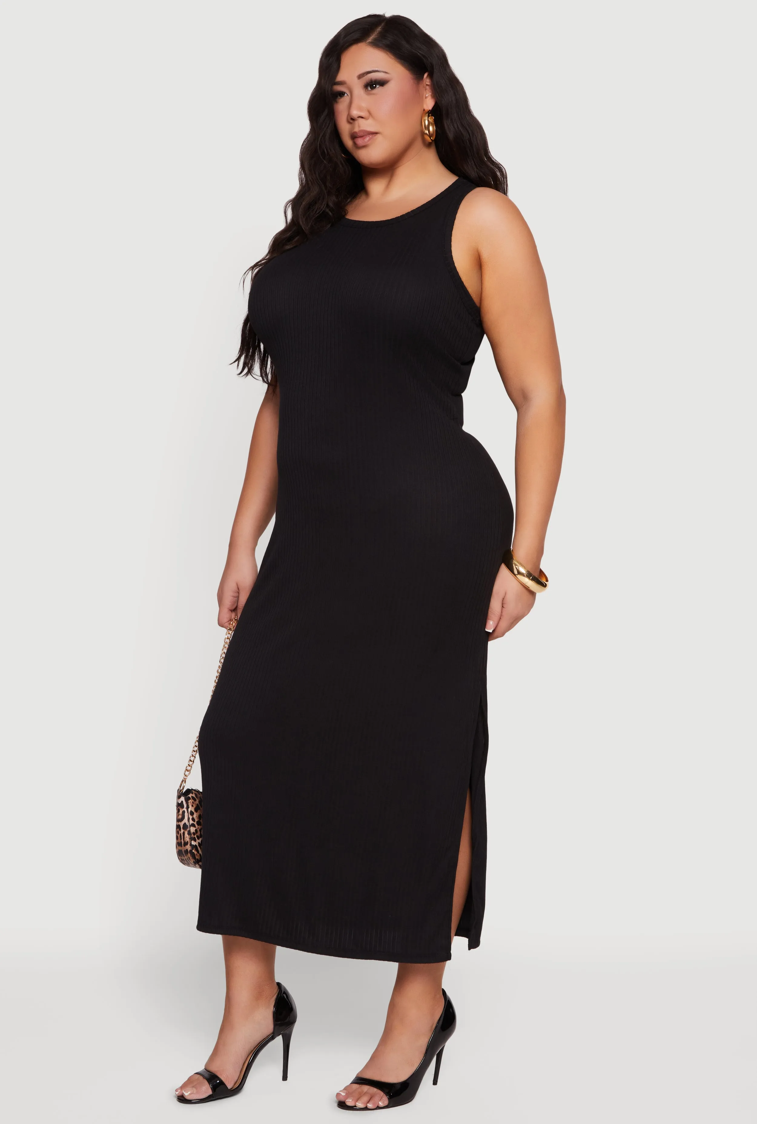 Plus Size Rib Knit Side Slit Tank Midi Dress sold by Rainbow product image thumbnail 2