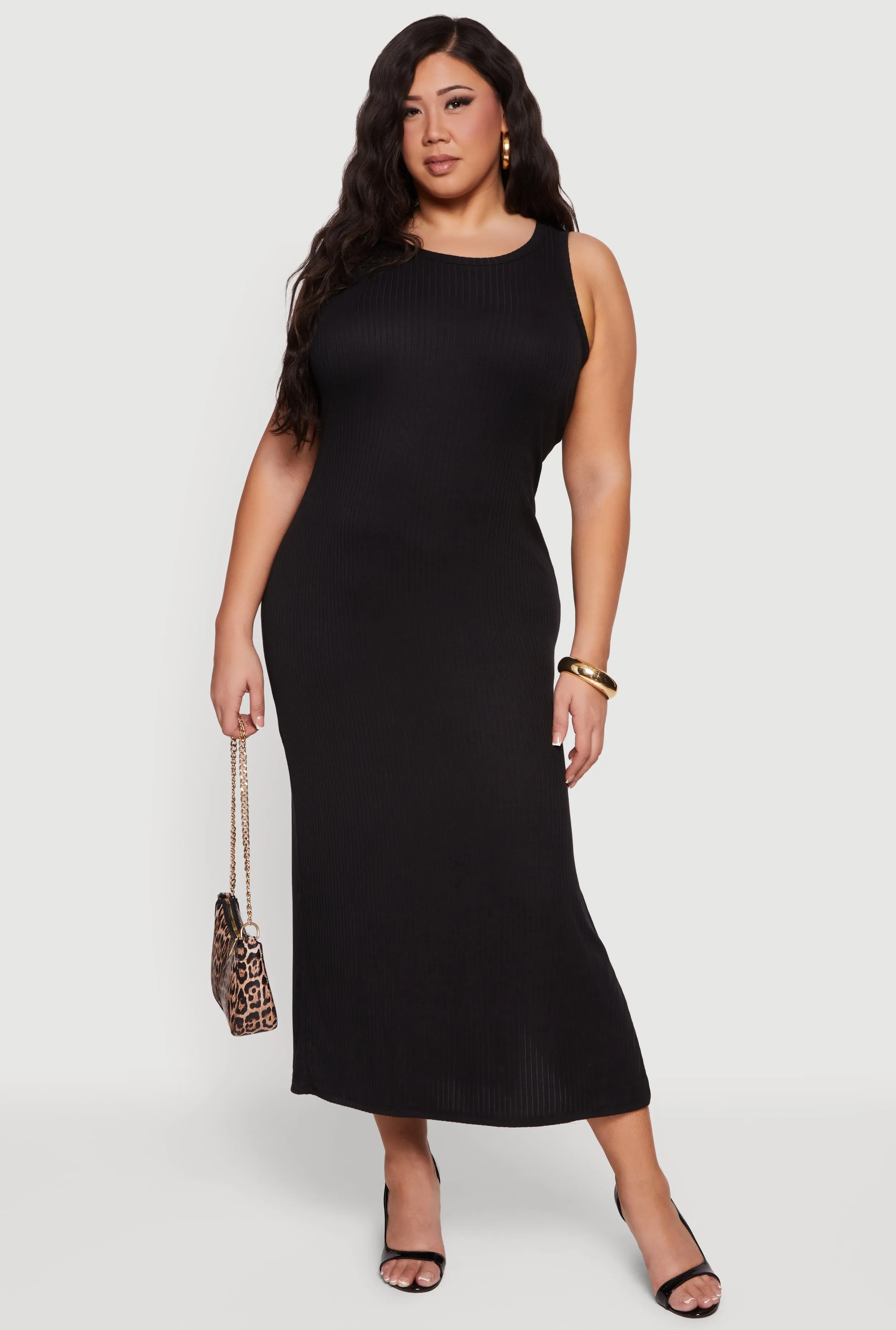 Plus Size Rib Knit Side Slit Tank Midi Dress sold by Rainbow