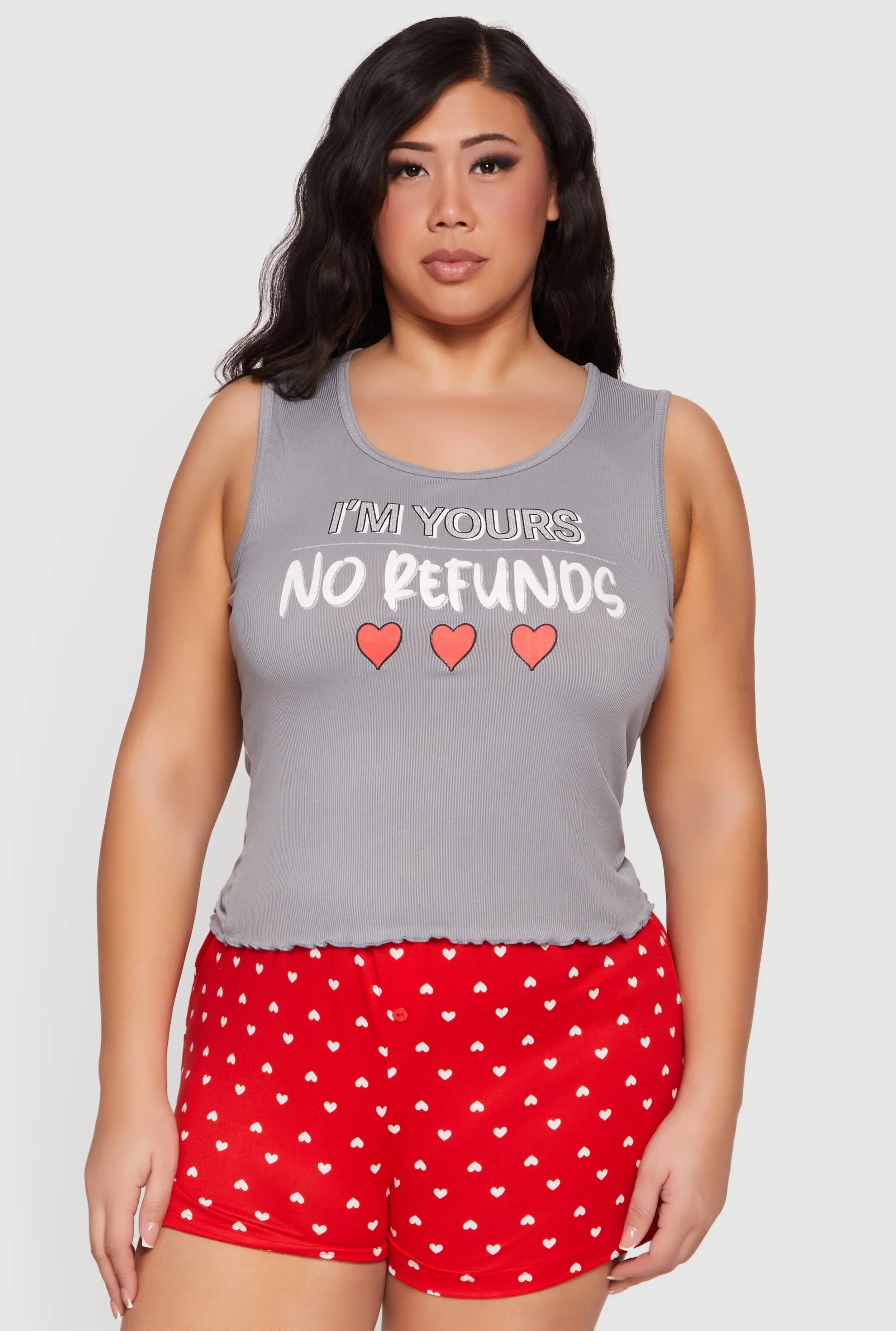 Plus Size Im Yours No Refunds Pajama Tank Top and Shorts sold by Rainbow